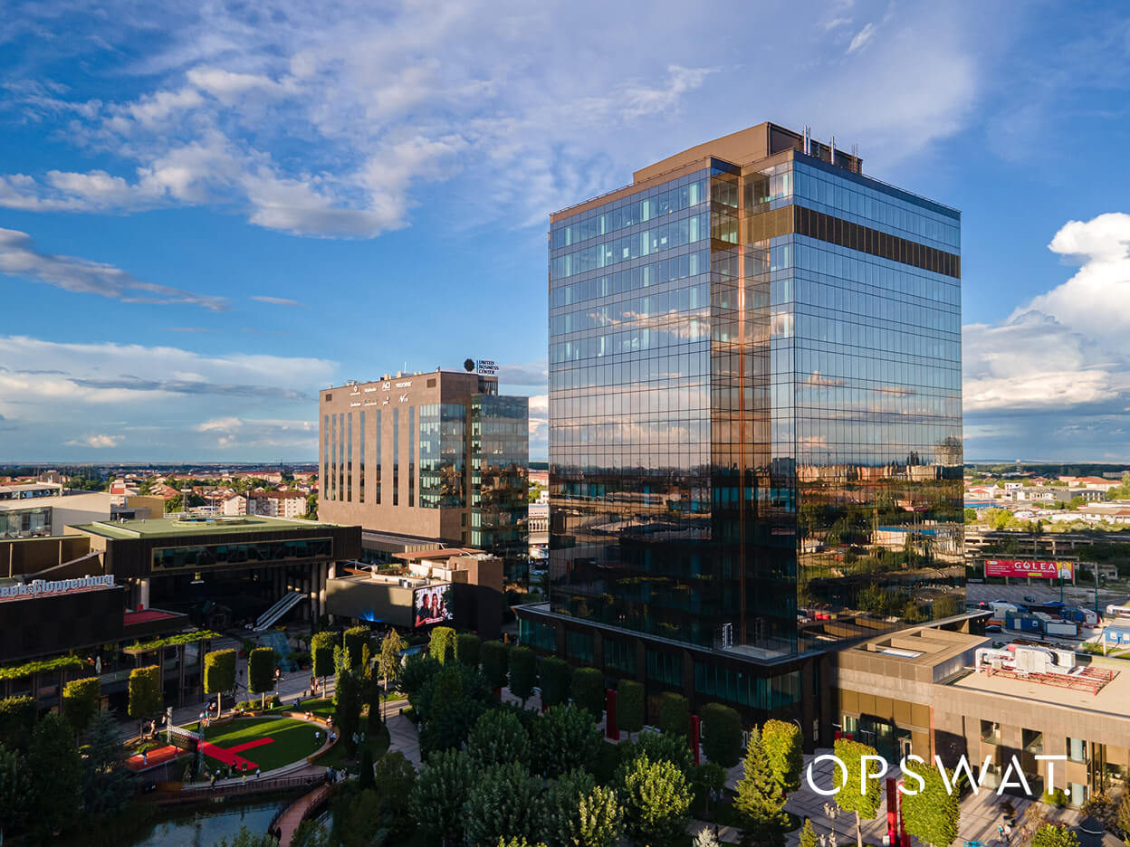 Modern OPSWAT Romania office building symbolizing OPSWAT Romania role in critical infrastructure cybersecurity growth