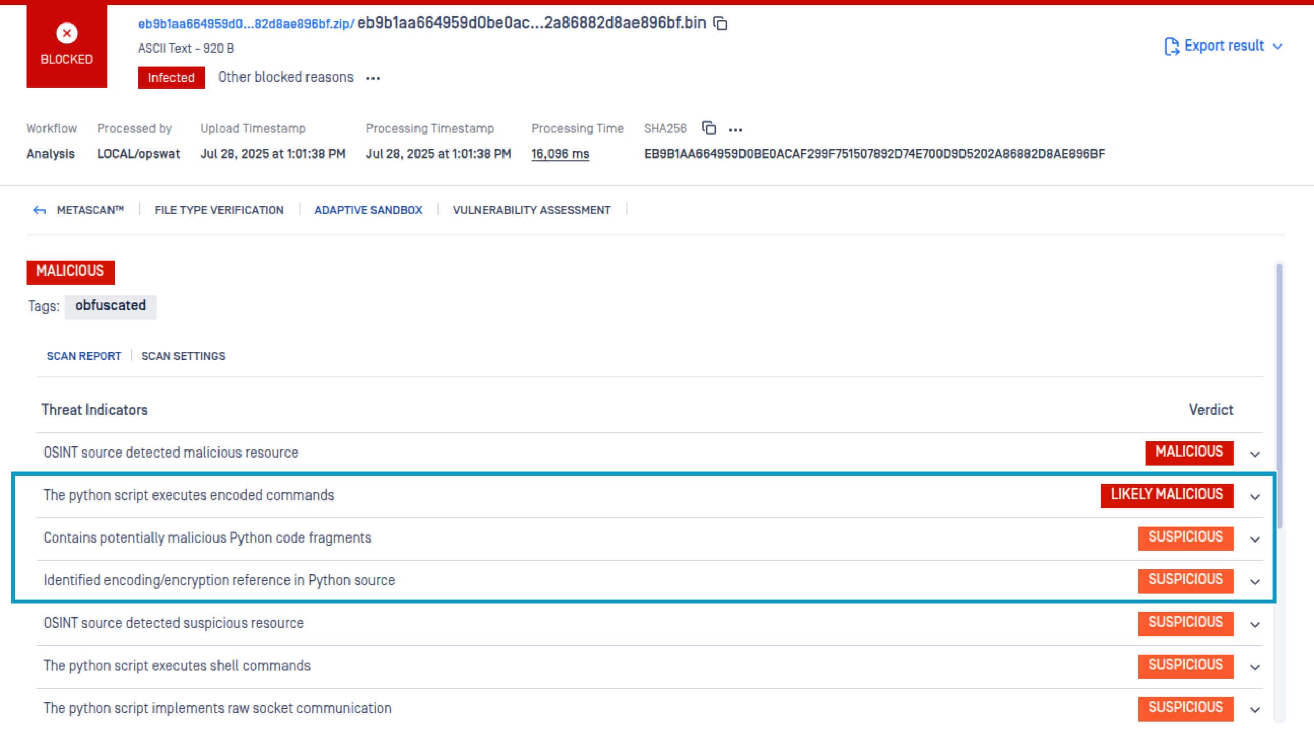 ملاحظات إصدار MetaDefender Core 2.4.0 Sandbox لتحليل البرمجيات الخبيثة التي تعرض مؤشرات التهديدات والأحكام في قسم الجديد