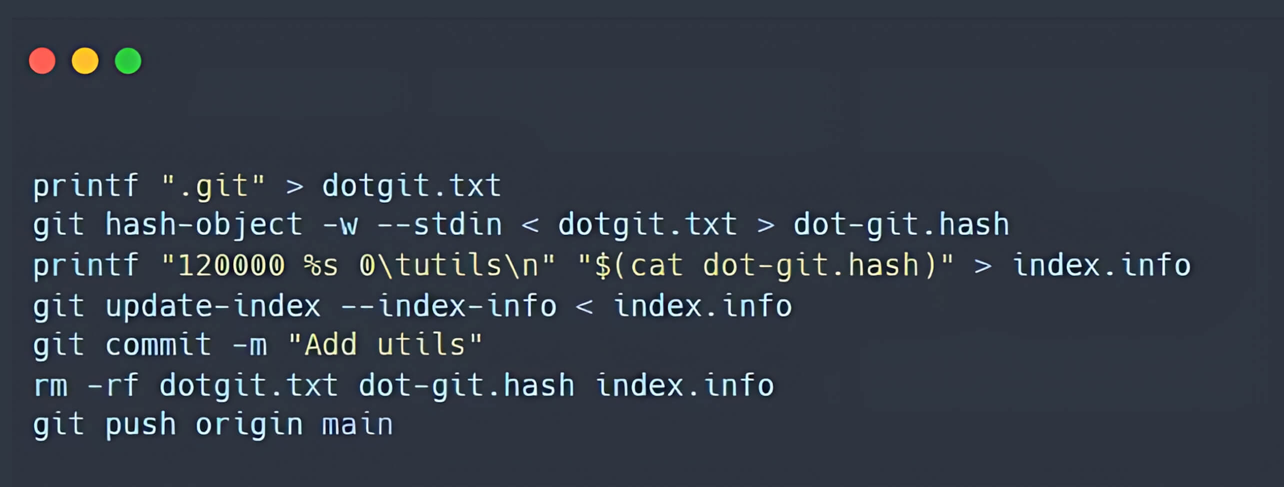一个终端脚本,演示将更改提交到包含工具和版本库中的 .git 文件的过程