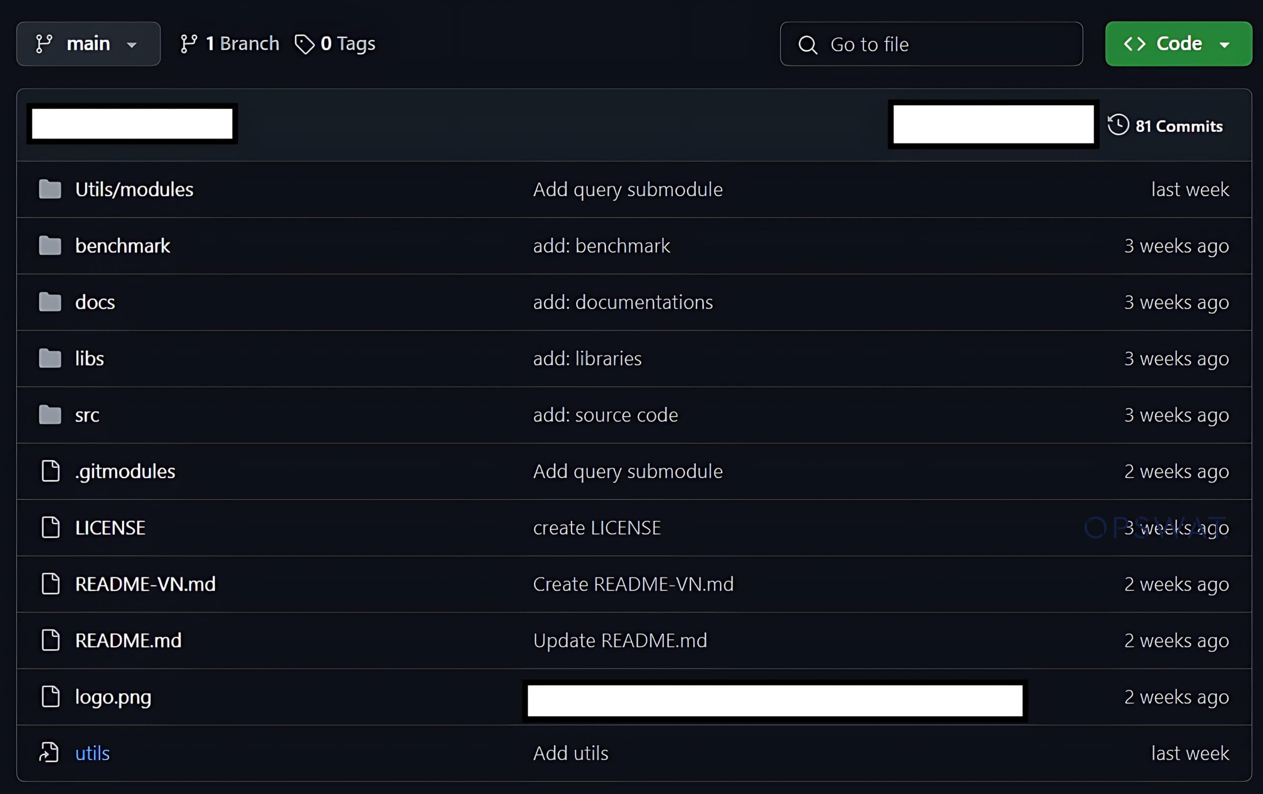 Git 界面中显示的仓库目录列表截图,其中包括 src、libs 和 .gitmodules 等文件夹