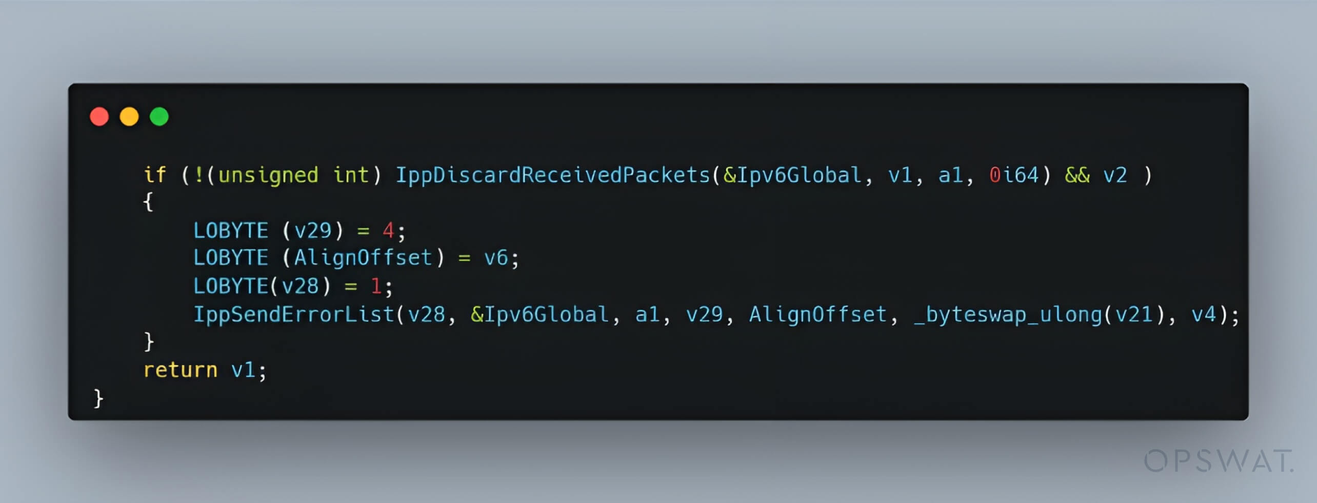 لقطة شاشة للرمز تظهر tcpip.sys قبل تصحيح CVE-2024-38063