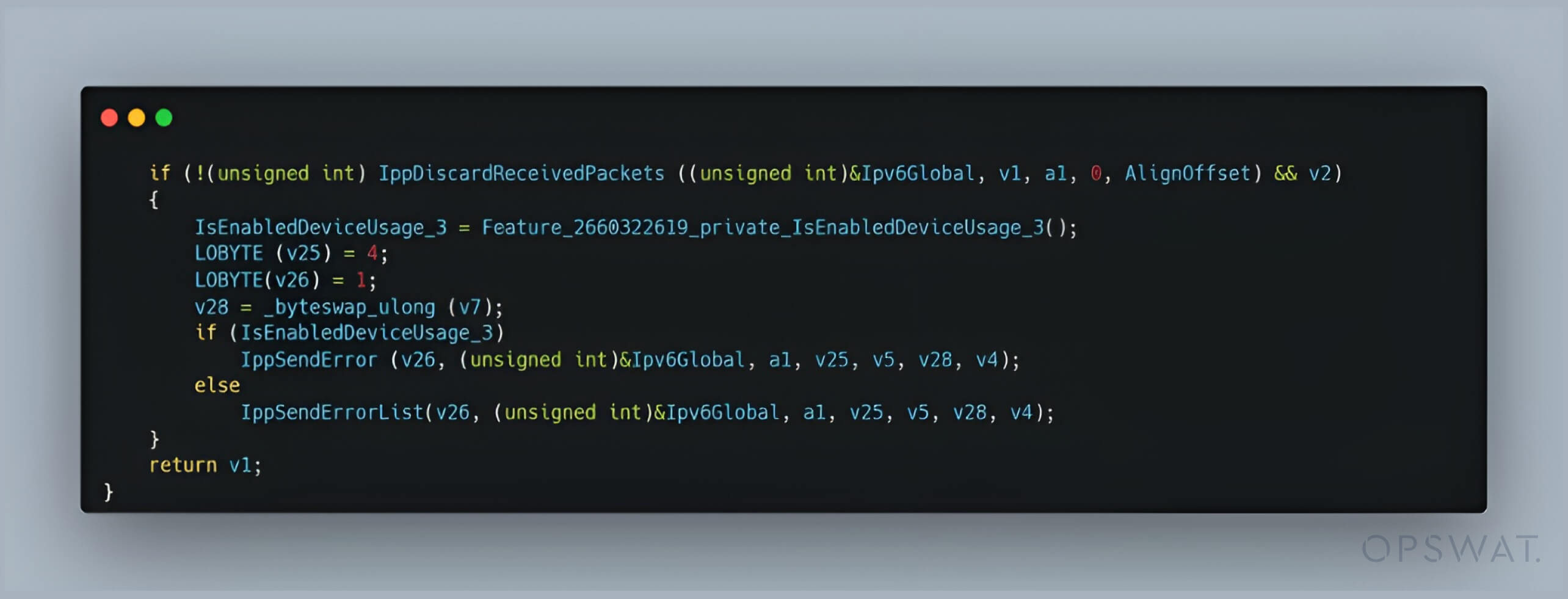 لقطة شاشة رمز تظهر tcpip.sys بعد تصحيح CVE-2024-38063