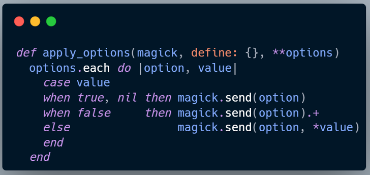 Ruby code snippet from image_processing gem showing apply_options method linked to CVE-2025-24293