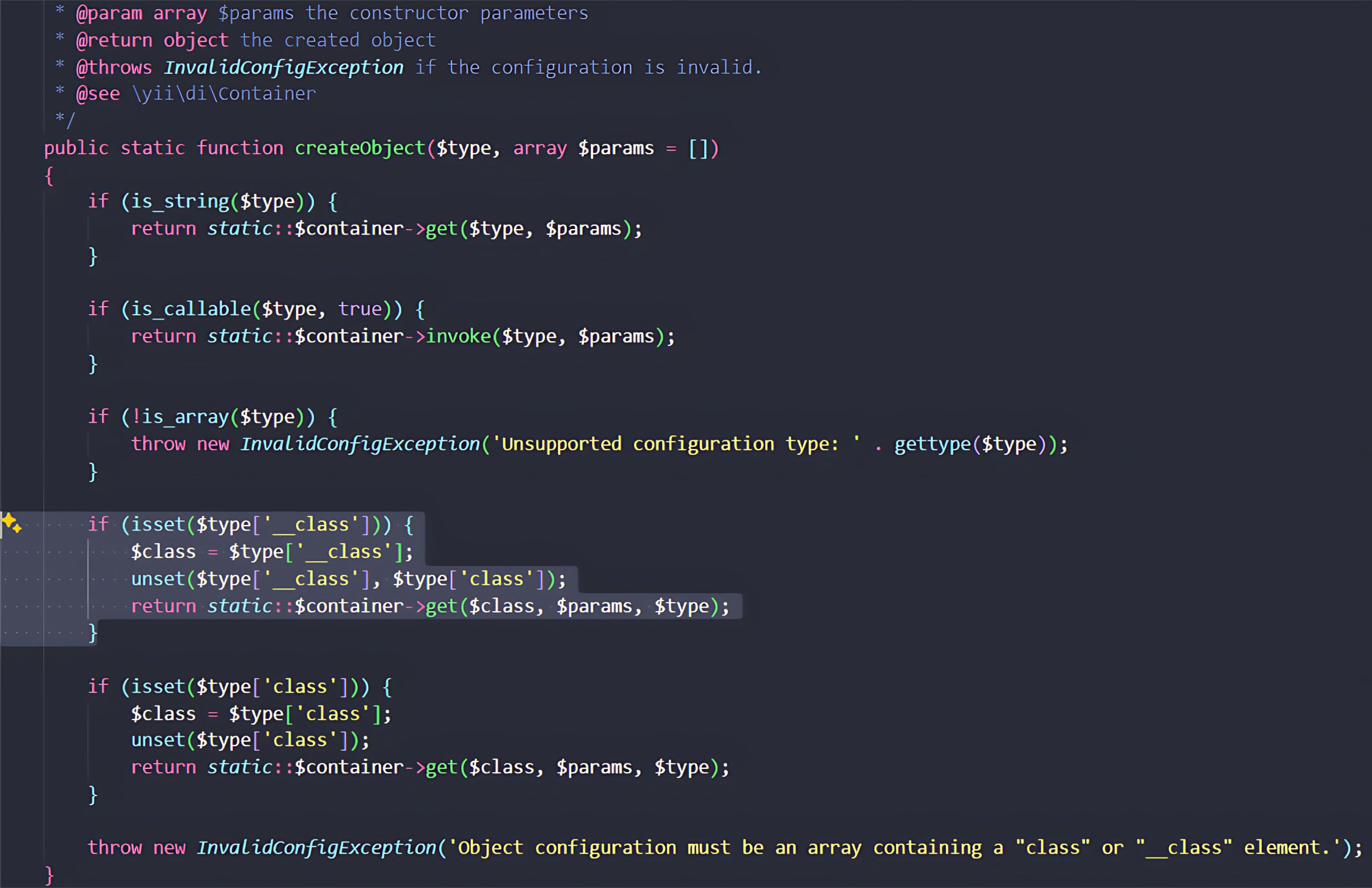 PHP 程式碼片段,展示與 CVE-2025-32432 Craft CMS 遠端程式碼執行漏洞相關的物件建立邏輯