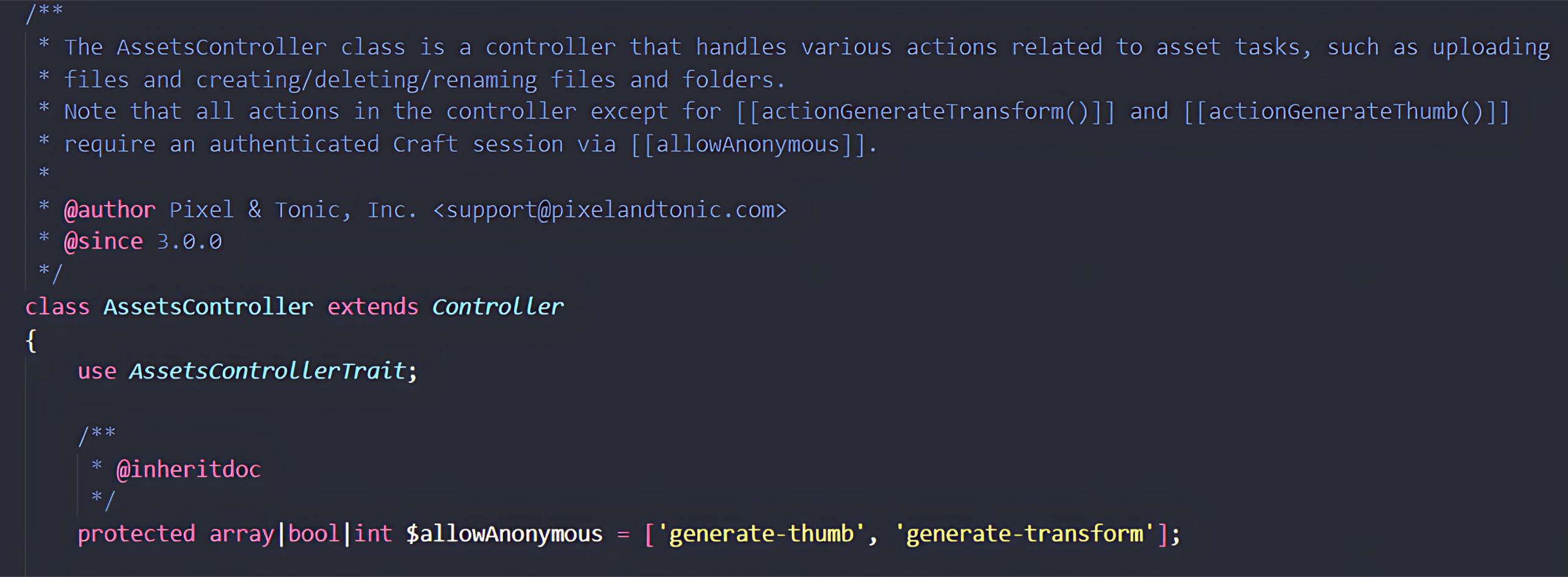Craft CMS AssetsController 程式碼片段,展示與 CVE-2025-32432 漏洞相關的 allowAnonymous 邏輯