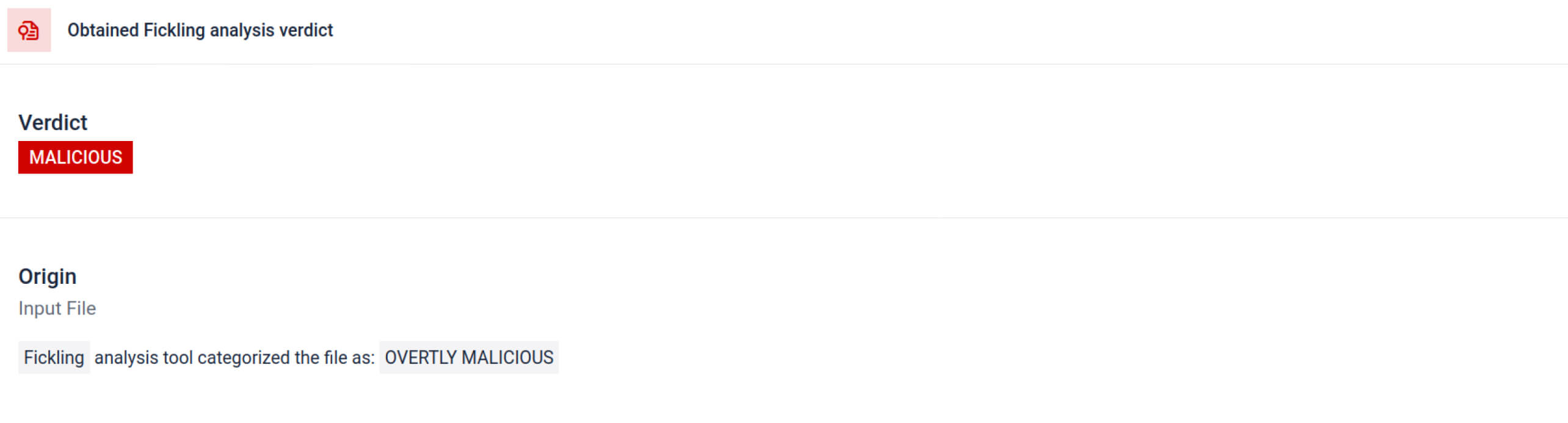 Fickling tool UI showing a malicious verdict for detecting malware in AI models using pickle scanning