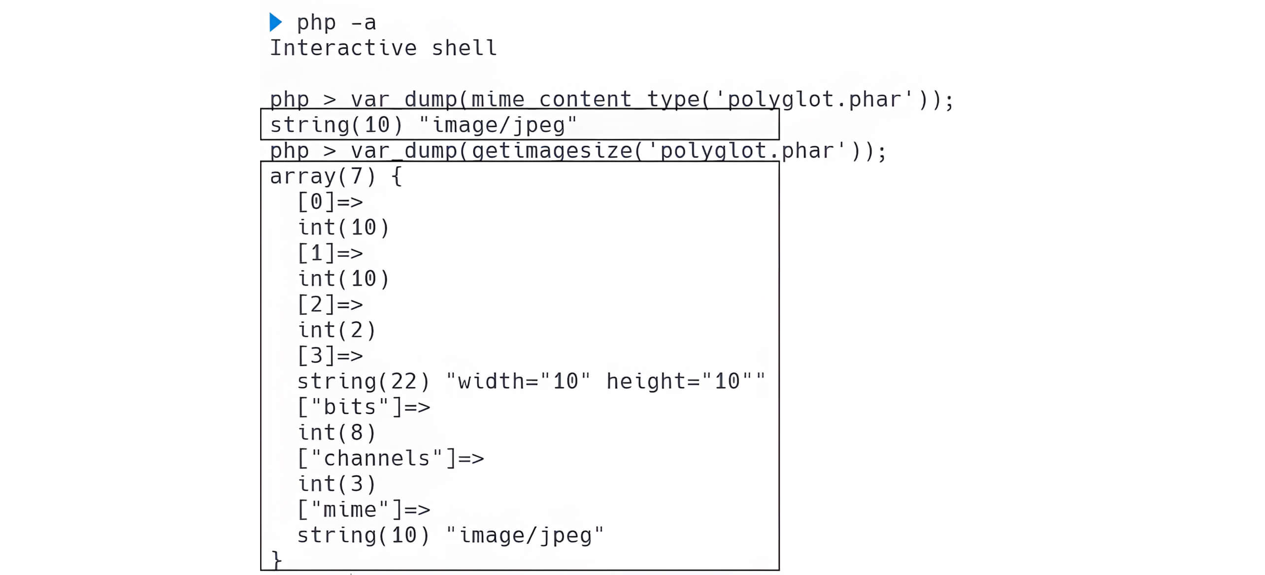 PHP output recognizing the polyglot PHAR file as a valid image