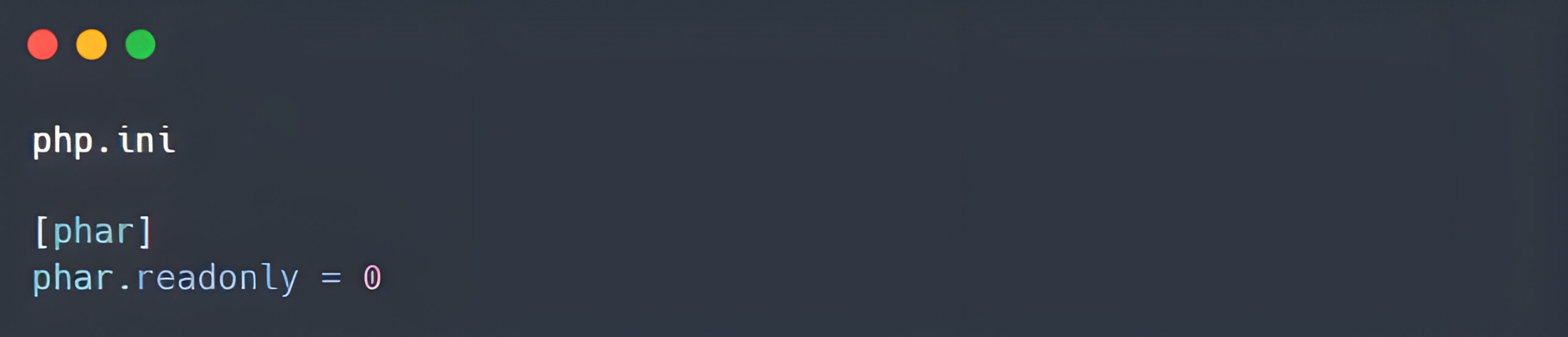 A snippet from a PHP configuration file setting phar.readonly to 0