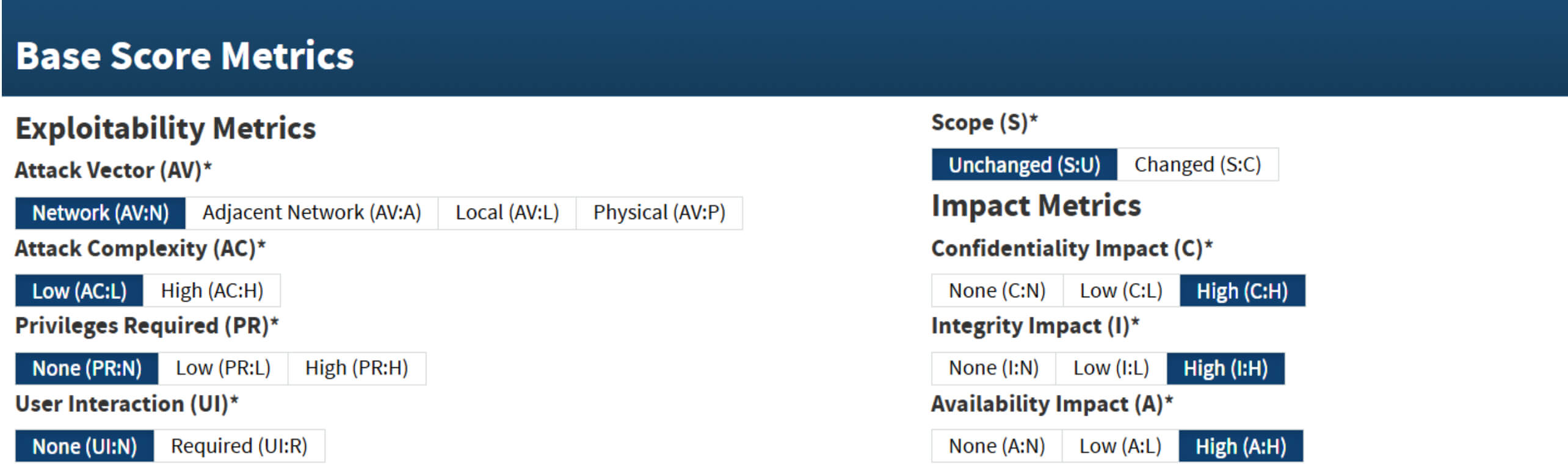 CVE-2025-1974 的 CVSS 指標 UI 顯示 IngressNightmare 的可利用性和影響選項