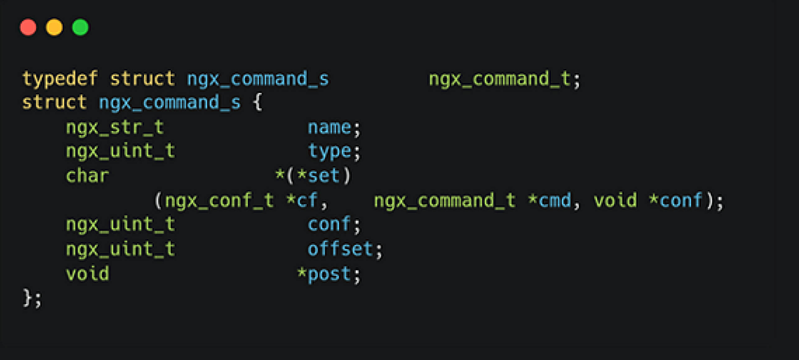 與 CVE-2025-1974 (IngressNightmare) ssl_engine 指令相關的 ngx_command_s 的 C 結構定義