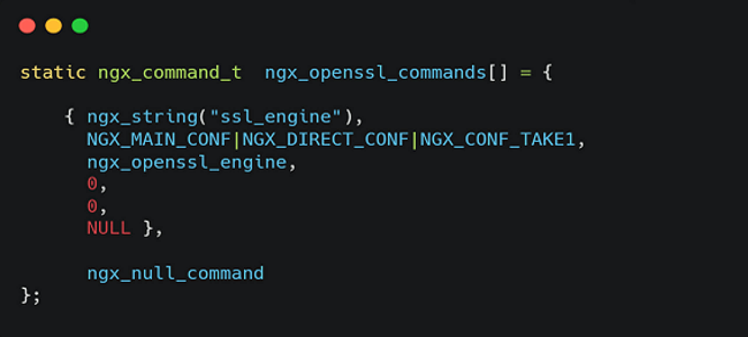 顯示與 CVE-2025-1974 (IngressNightmare) 相關的 ssl_engine 指令陣列的程式碼片段