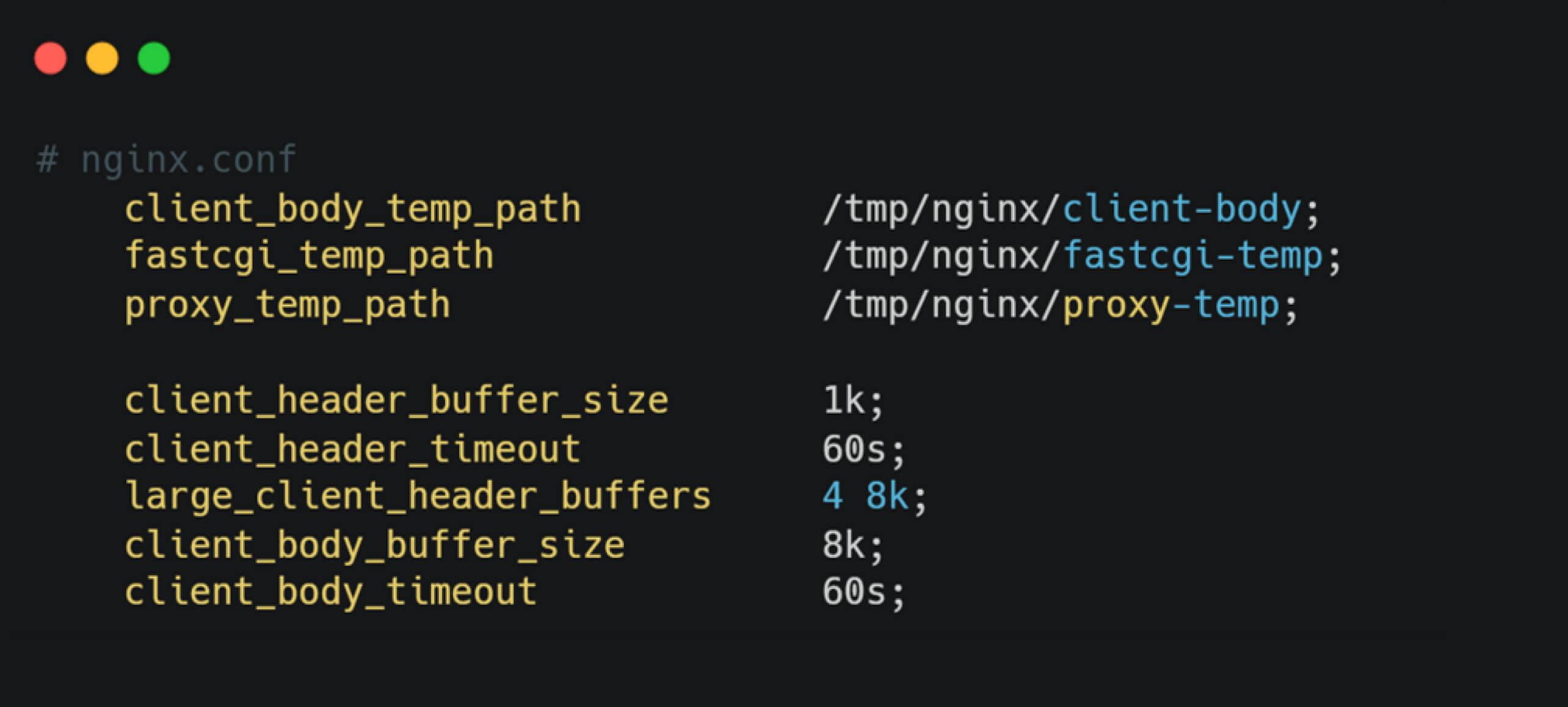 nginx.conf 程式碼顯示臨時路徑和緩衝區設定,與 CVE-2025-1974 (IngressNightmare) 攻擊相關