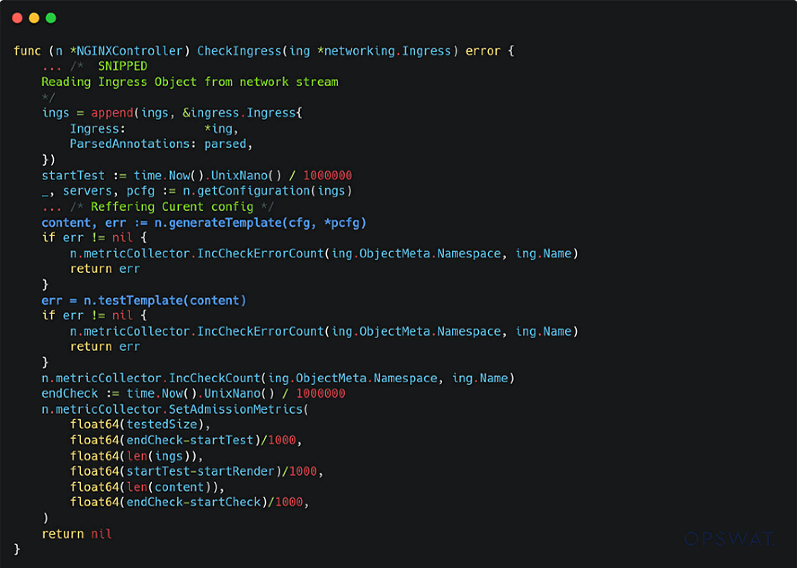 顯示 CVE-2025-1974 (IngressNightmare) 漏洞相關範本注入邏輯的 Go 程式碼片段
