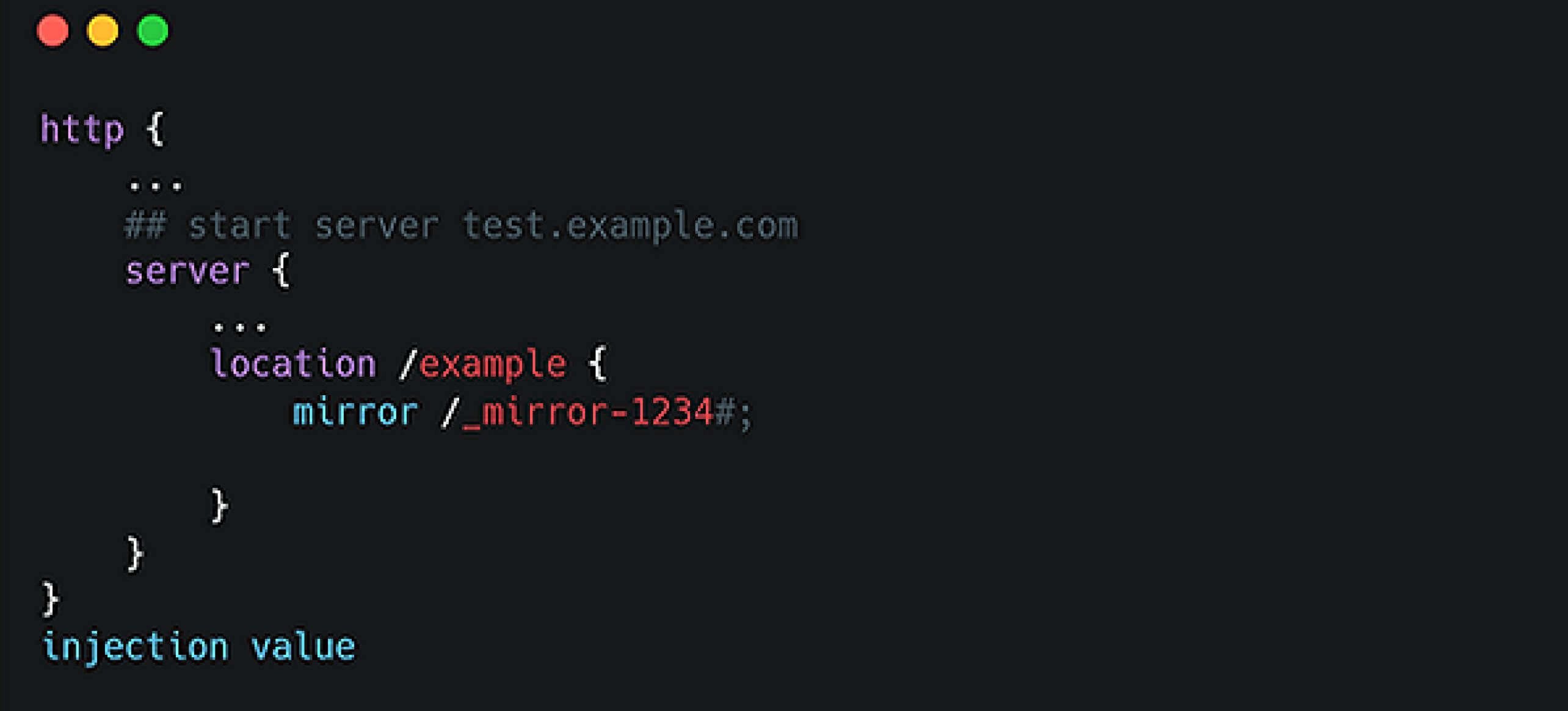 Nginx 配置程式碼顯示與 CVE-2025-1974 (IngressNightmare) 漏洞相關的範本注入