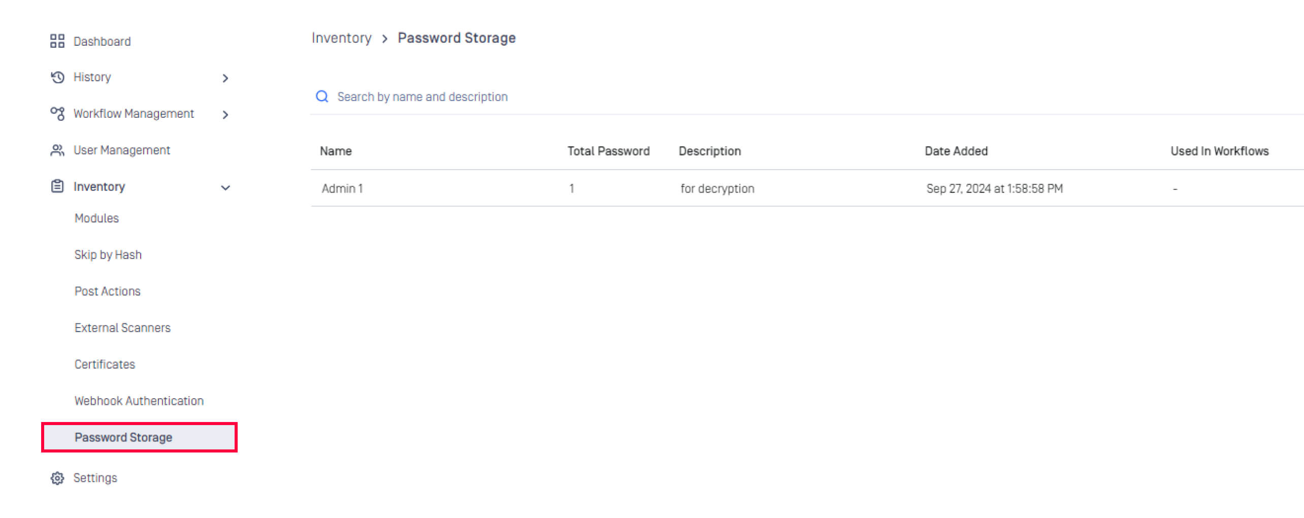 密碼儲存管理介面,顯示儲存的密碼詳細資訊MetaDefender Core