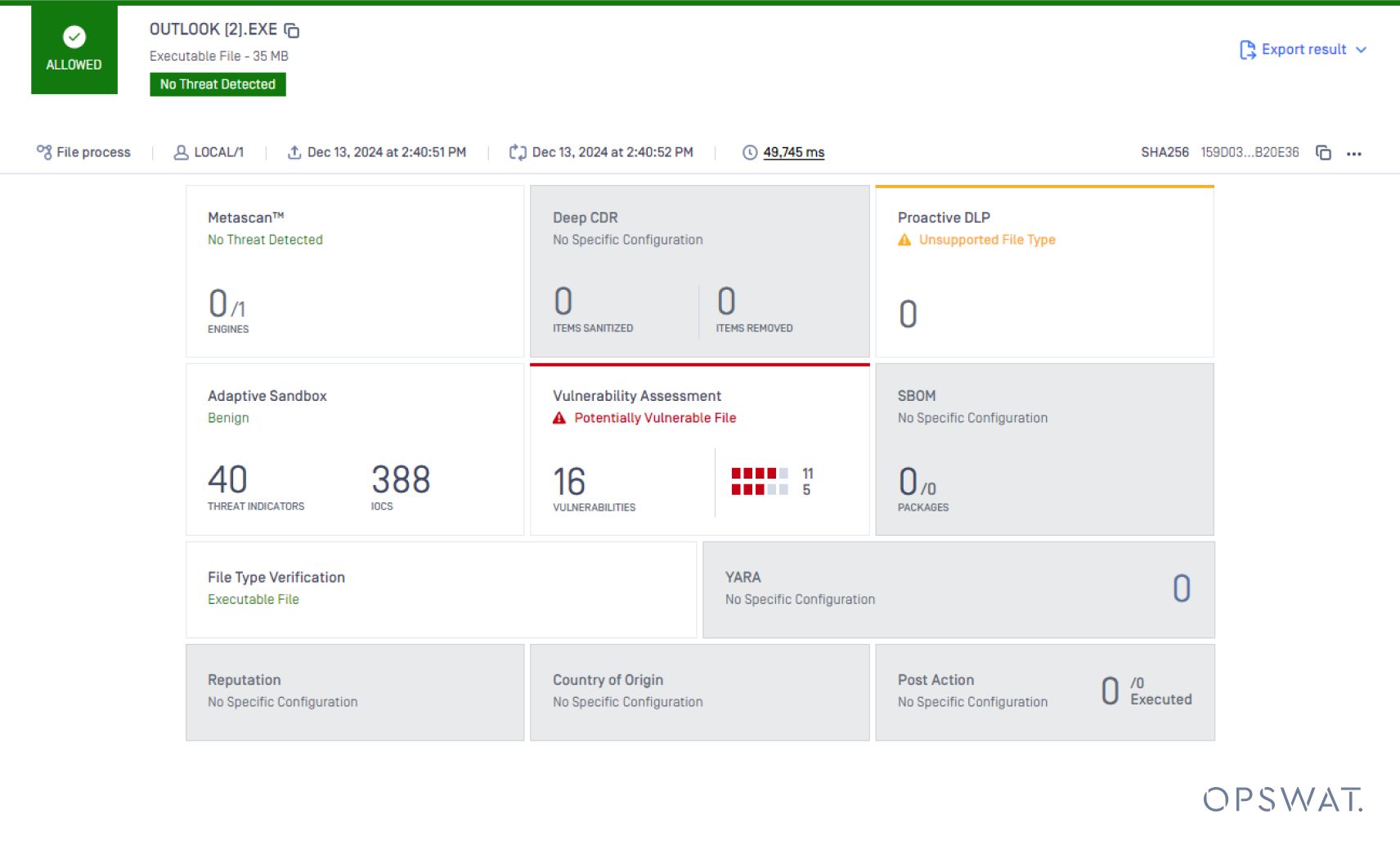Quarantäne-Seite mit Anzeige des Dateistatus und Optionen für Bedrohungsdatenprüfungen und Sandboxing