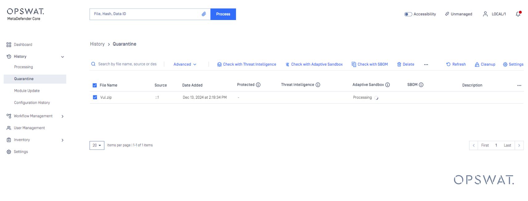 Systemprotokoll mit detaillierten Dateiscanergebnissen und Optionen für die Nachbearbeitung von Aktionen und den Export von Berichten