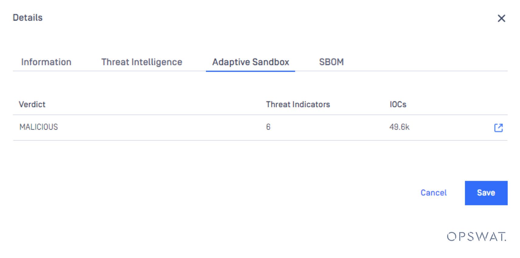 Scanergebnis in der Quarantäne mit Adaptive Sandbox zeigt 6 Bedrohungsindikatoren