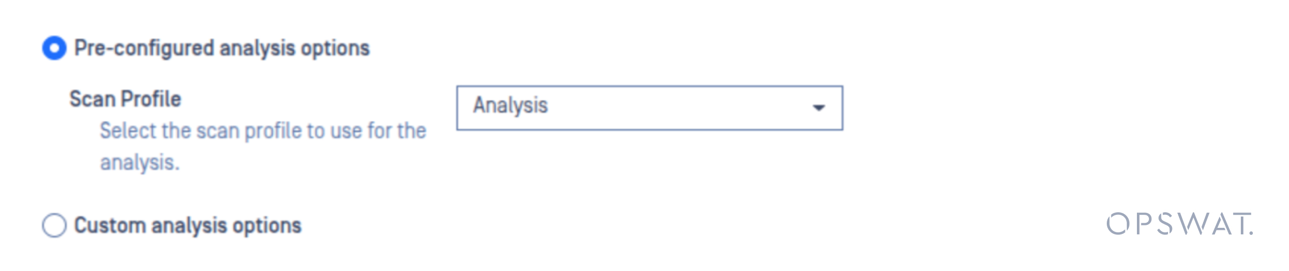 MetaDefender Core v5.15.0 Scan-Ausführungsprofil UI mit vorkonfigurierten und individuellen Analyseoptionen