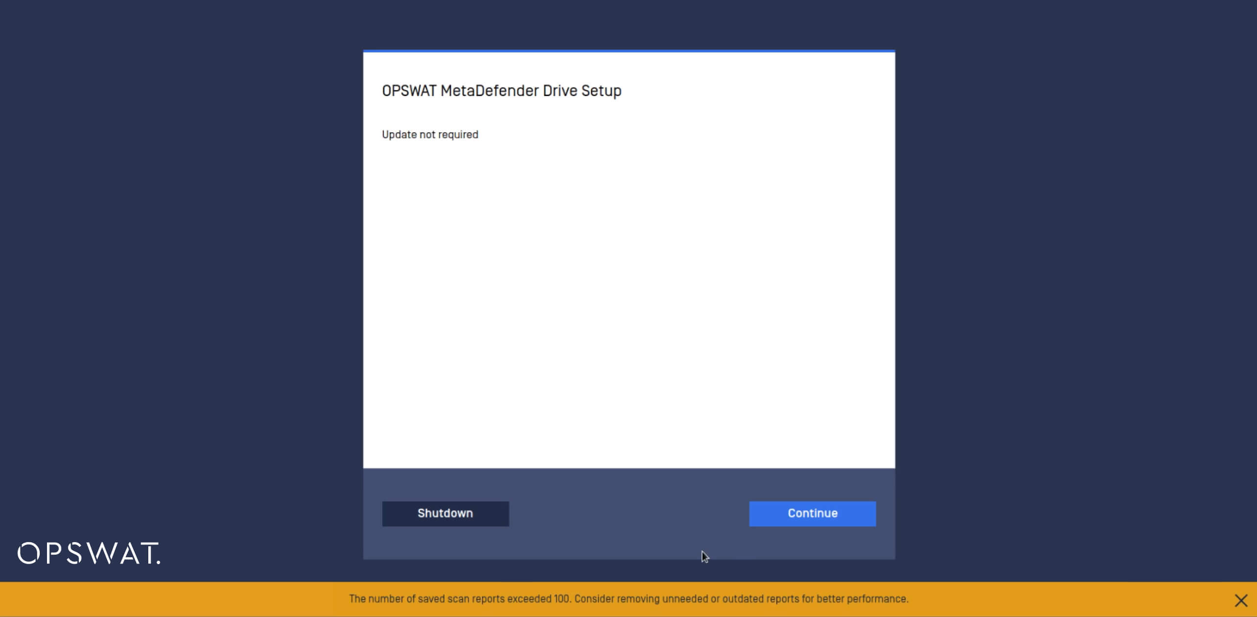 保存されたスキャンレポートが100件を超えると警告が表示され、古くなったレポートの削除が提案されます。