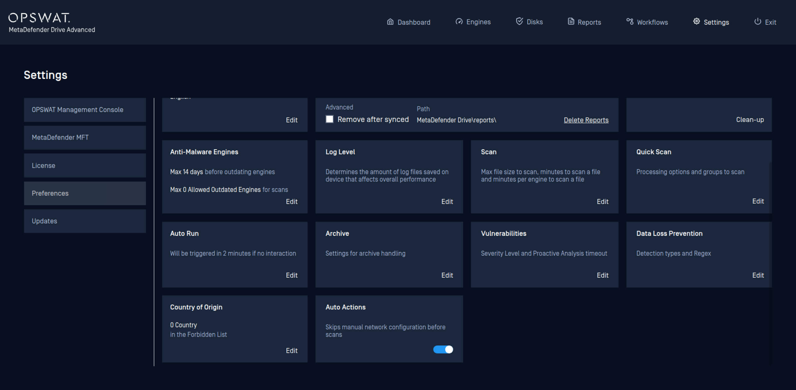 Nằm trong Cài đặt → Tùy chọn, cho phép cấu hình tự động các cài đặt không cần thiết trước khi quét