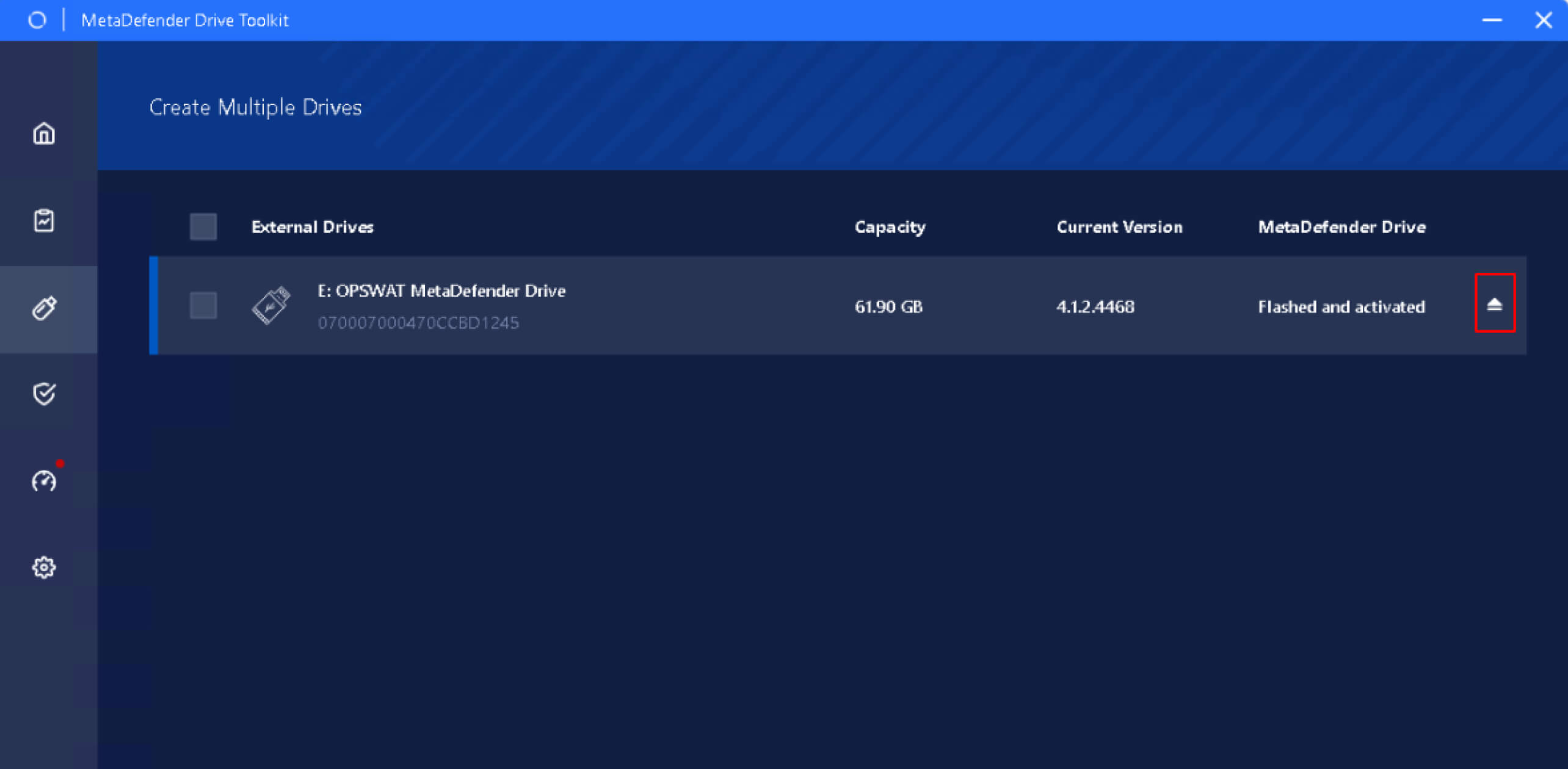 使用後にMetaDefender Drive を安全に取り出すためのインターフェース