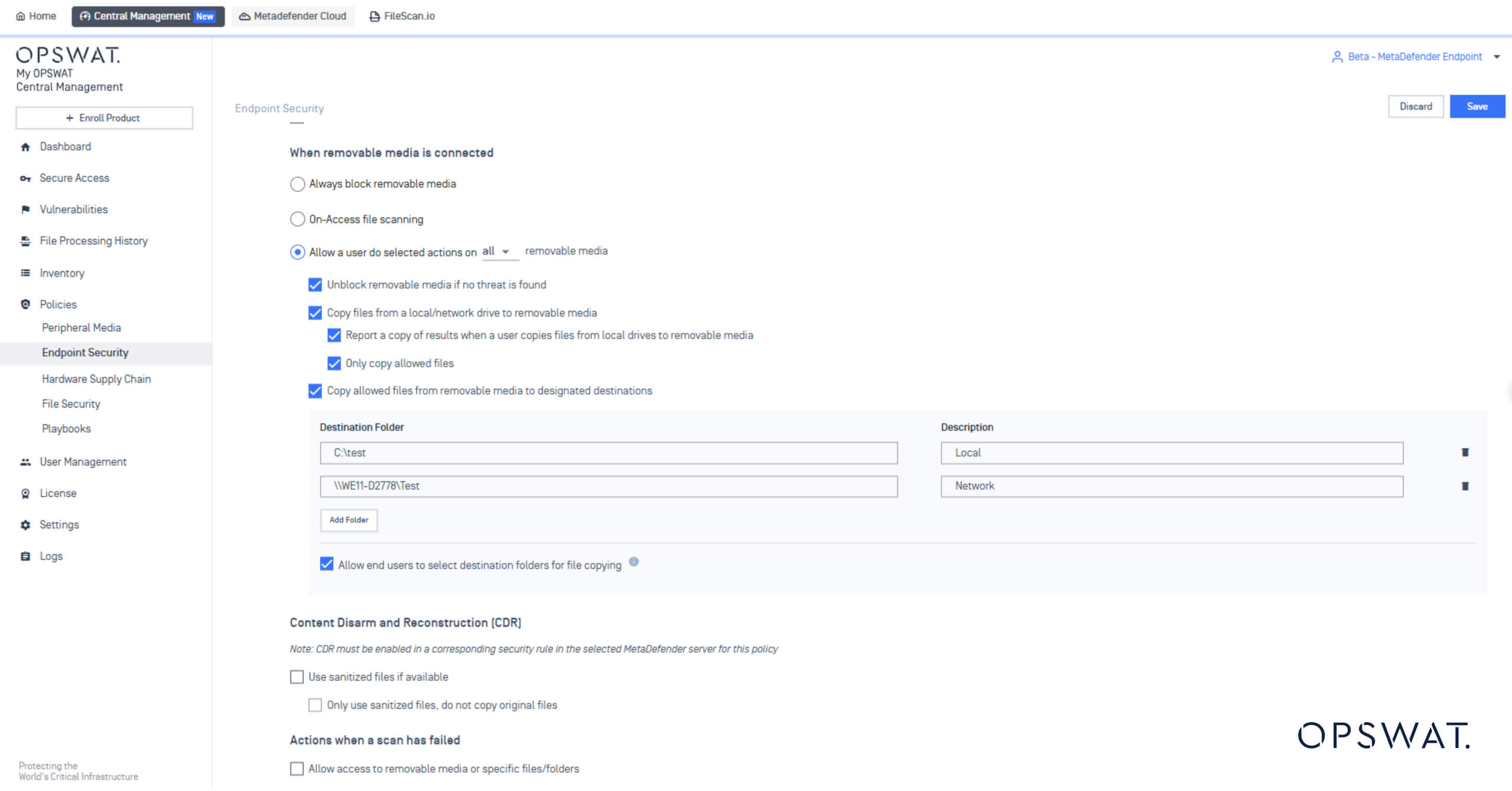 إعدادات أمان Endpoint MetaDefender Endpoint v7.6.2506 لإعدادات أمان Endpoint لضوابط مرنة وآمنة لنسخ الملفات