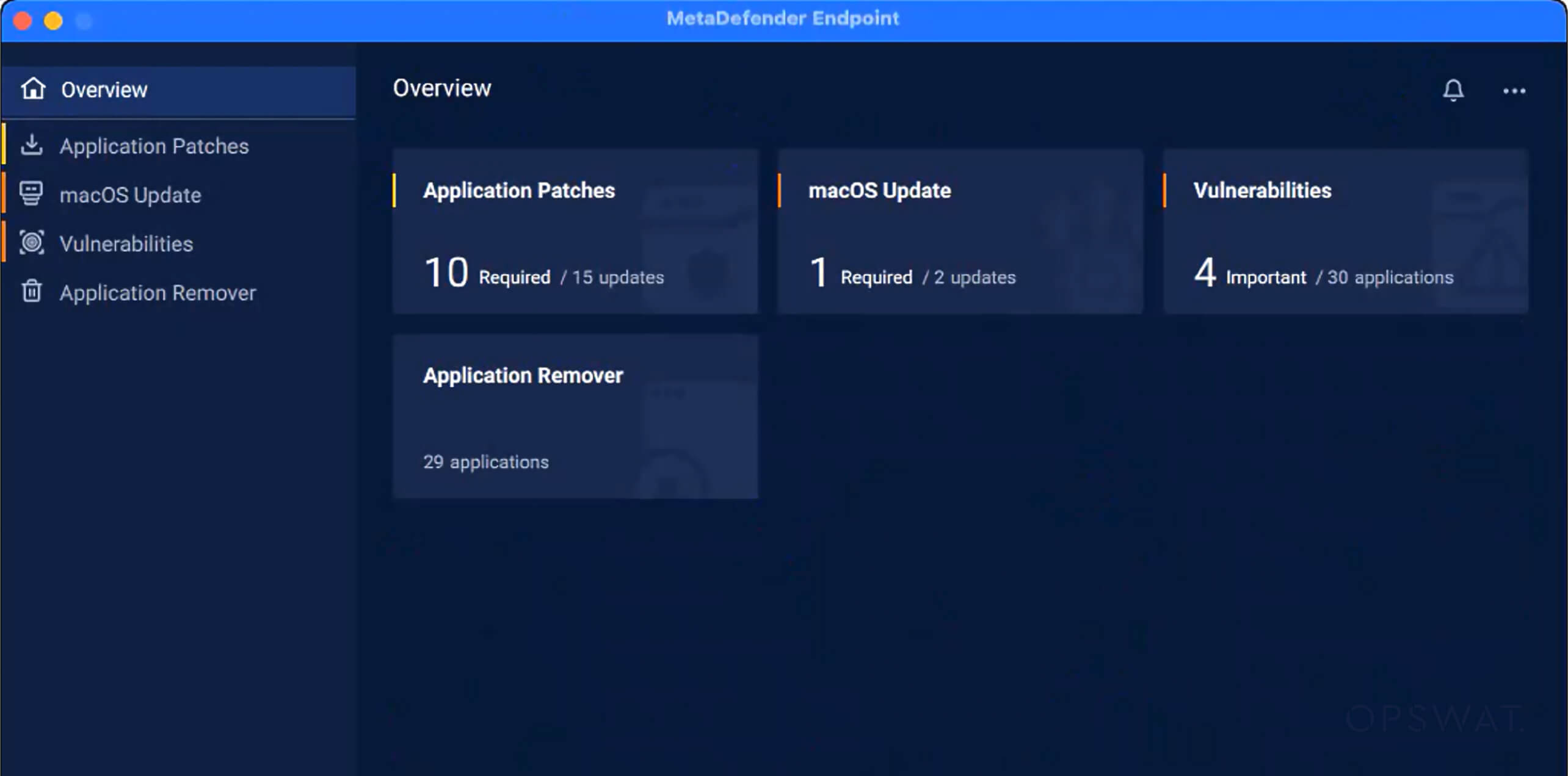 MetaDefender Endpoint Dashboard zeigt den Update-, Patch- und Schwachstellenstatus für Anwendungen zum Schutz von Wechselmedien