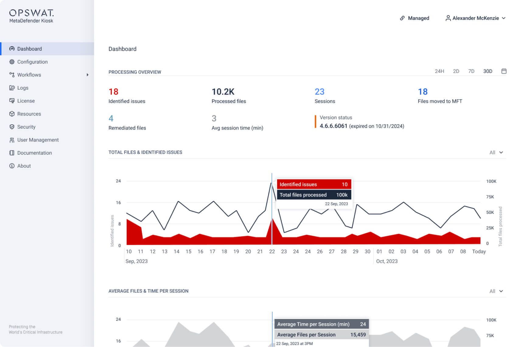 Screenshot OPSWAT MetaDefender Kiosk user interface dashboard