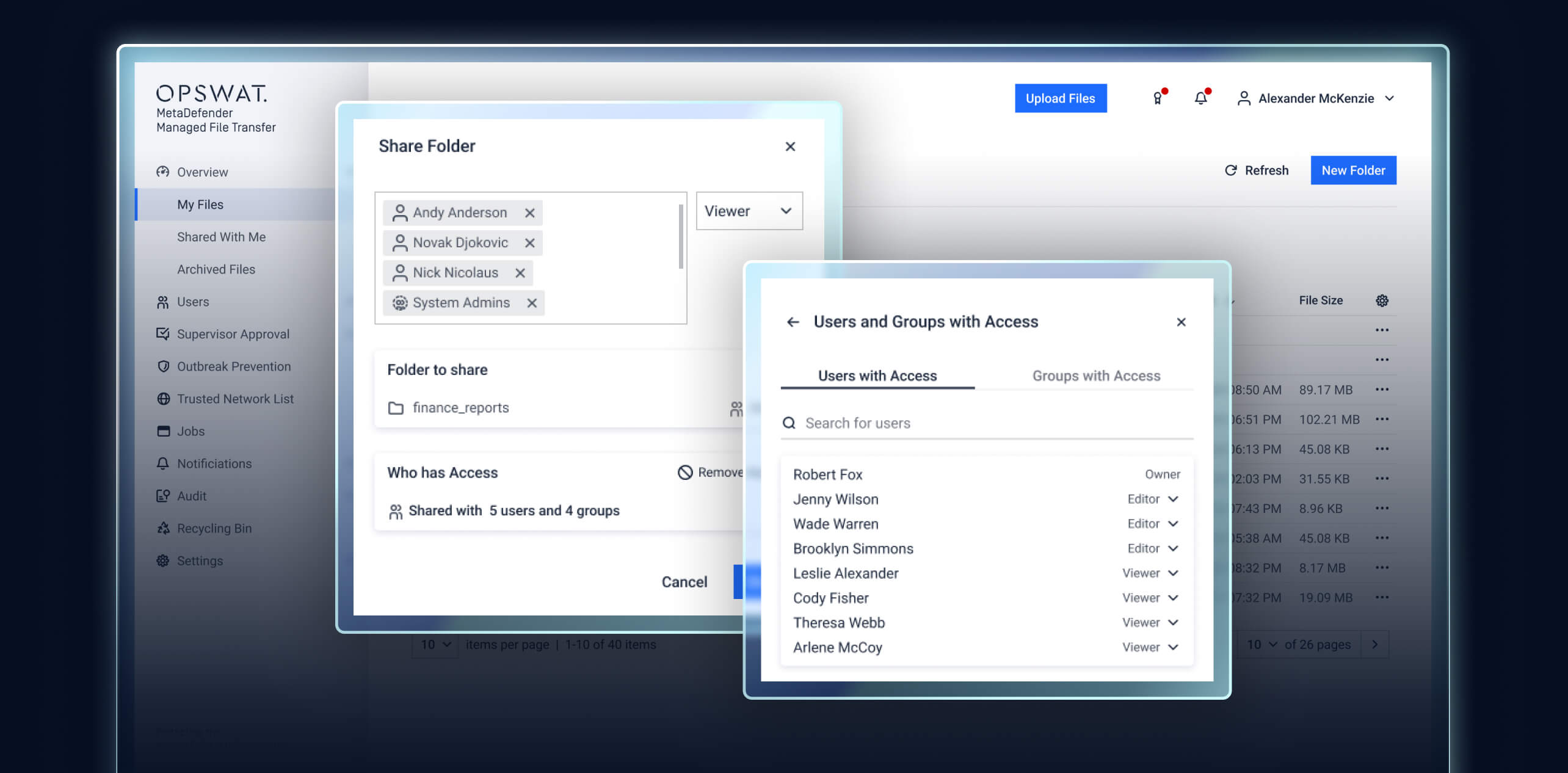 MetaDefender MFT 3.10.0 Update UI zeigt neue Editorrolle für freigegebene Objekte in den Dateizugriffseinstellungen