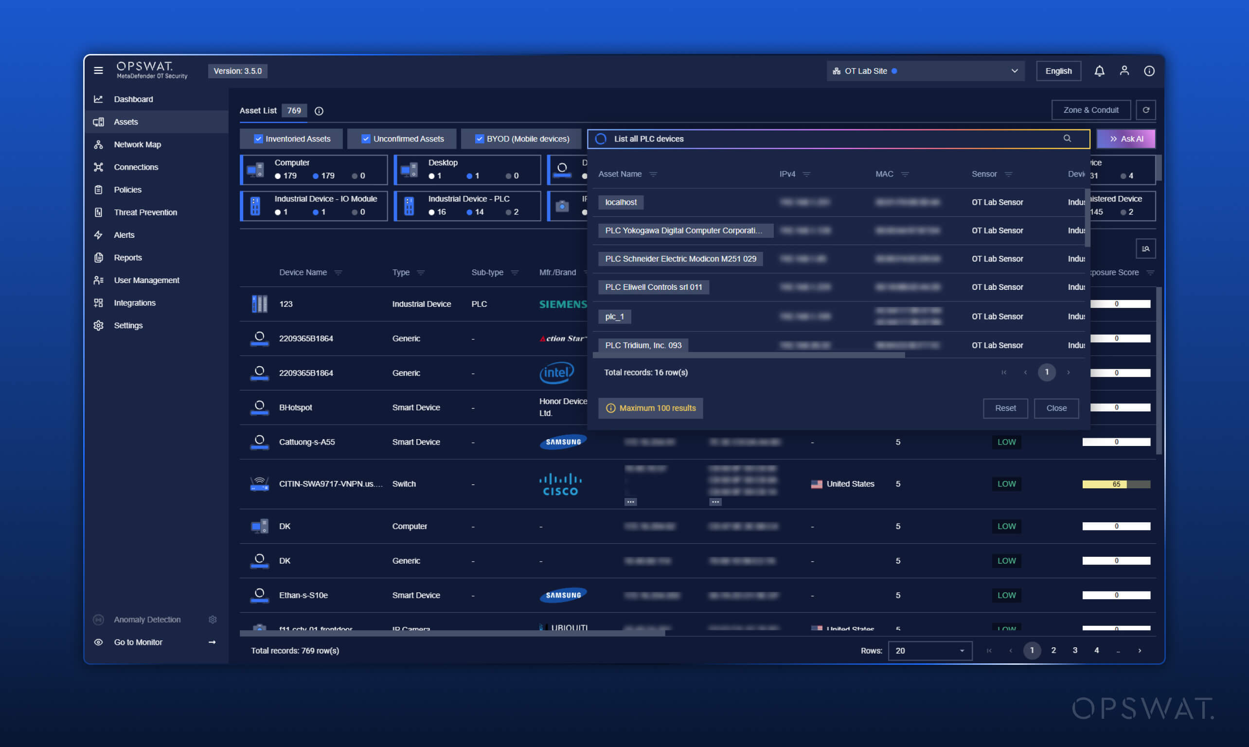 MetaDefender OT Security v3.5 Dashboard mit KI-Assistent und BYOD-Geräte-Management-Funktionen