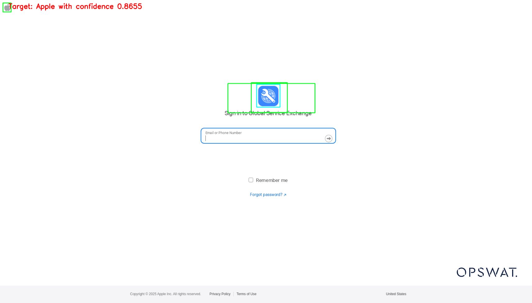 Screenshot der Benutzeroberfläche der MetaDefender Sandbox Phishing-Erkennung mit Logo und Domain-Analyse