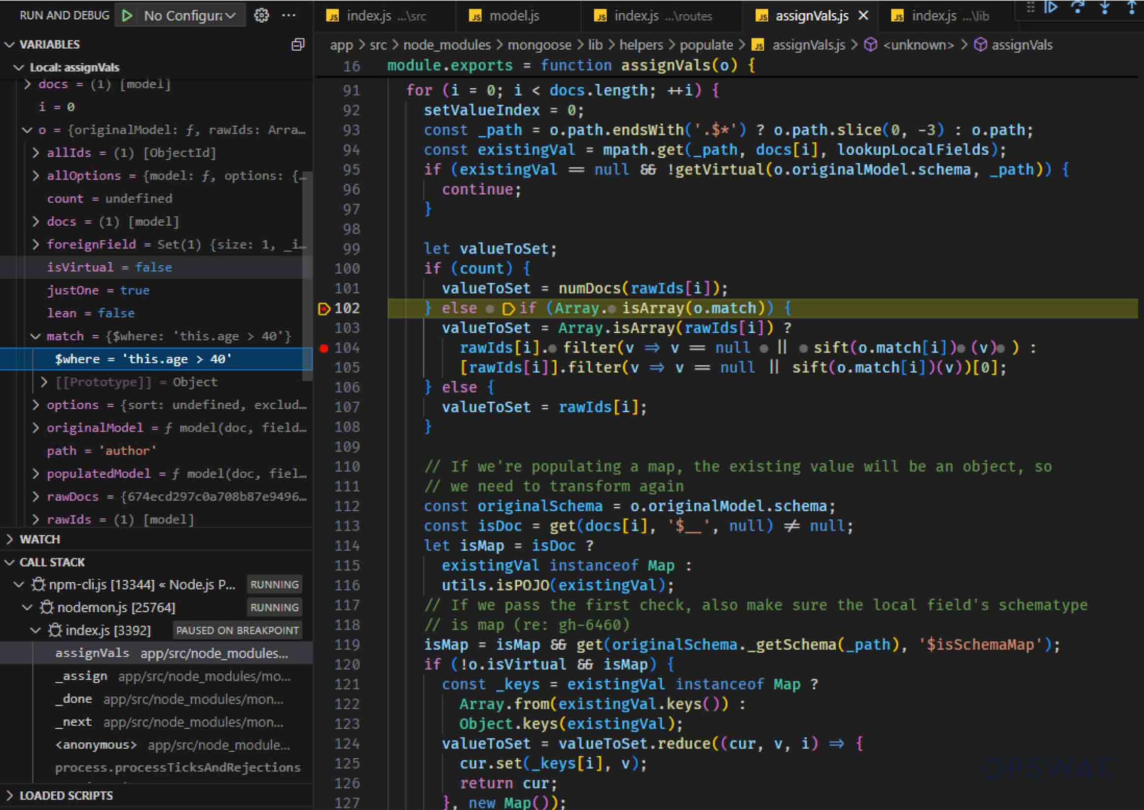 显示 JavaScript 函数内部变量赋值的 VS 代码调试会话