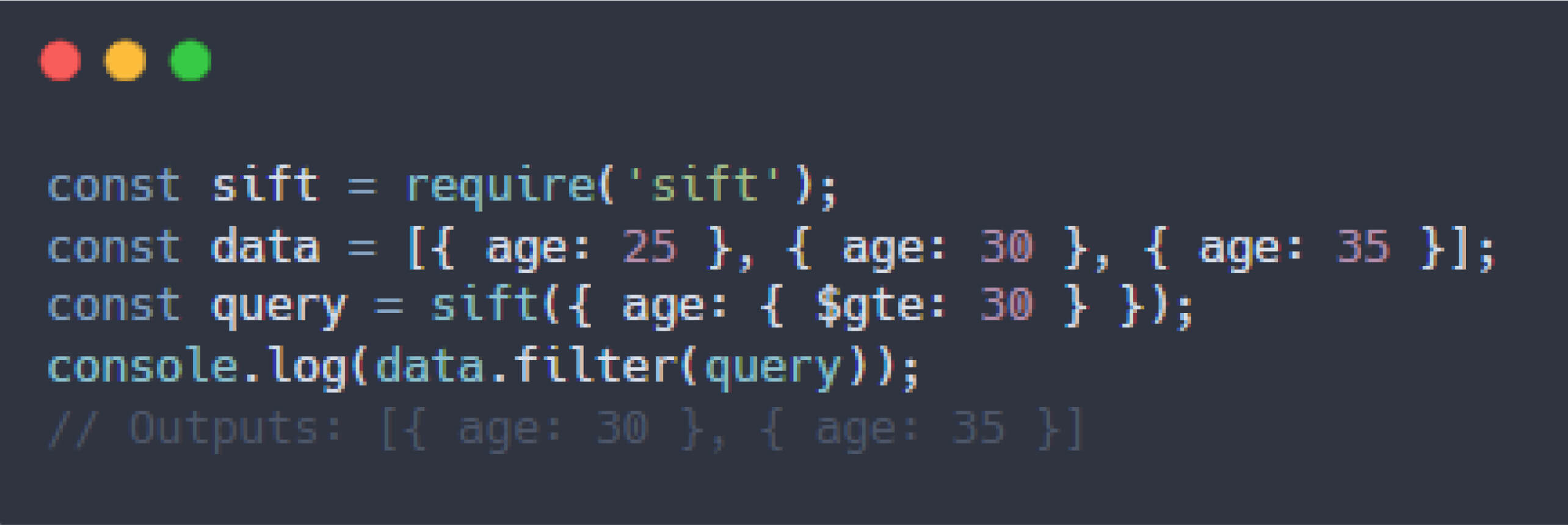 使用 Sift.js 根据年龄标准过滤对象数组的简单 JavaScript 代码段