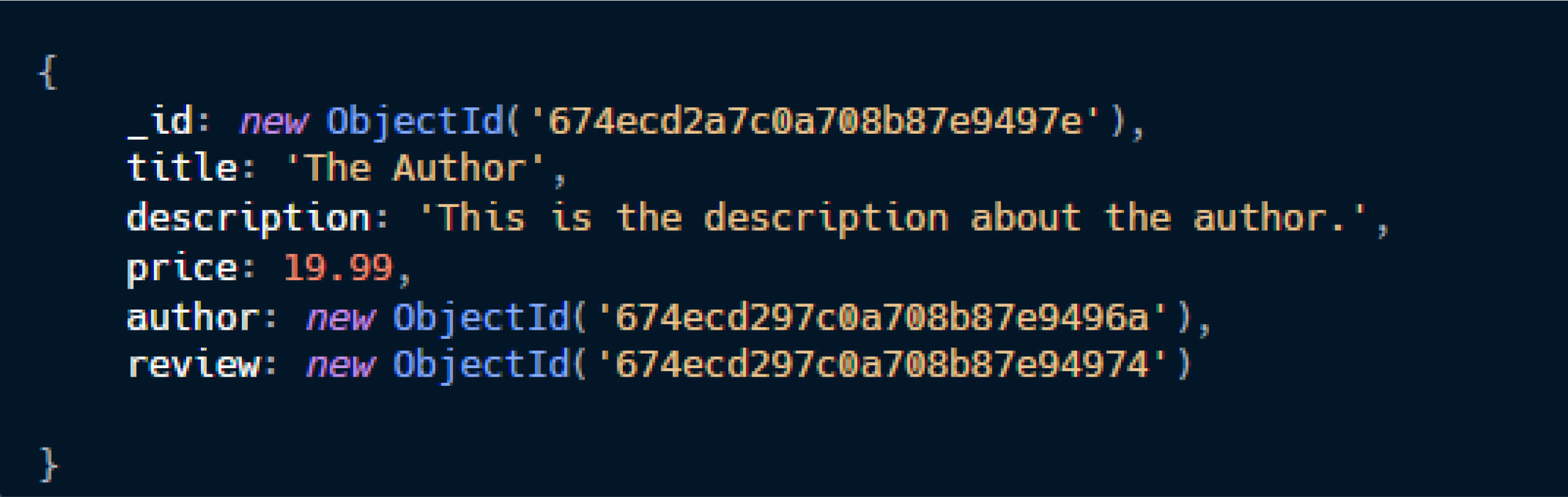 存储图书详细信息的 MongoDB 文档的 JSON 表示形式,未扩展作者信息