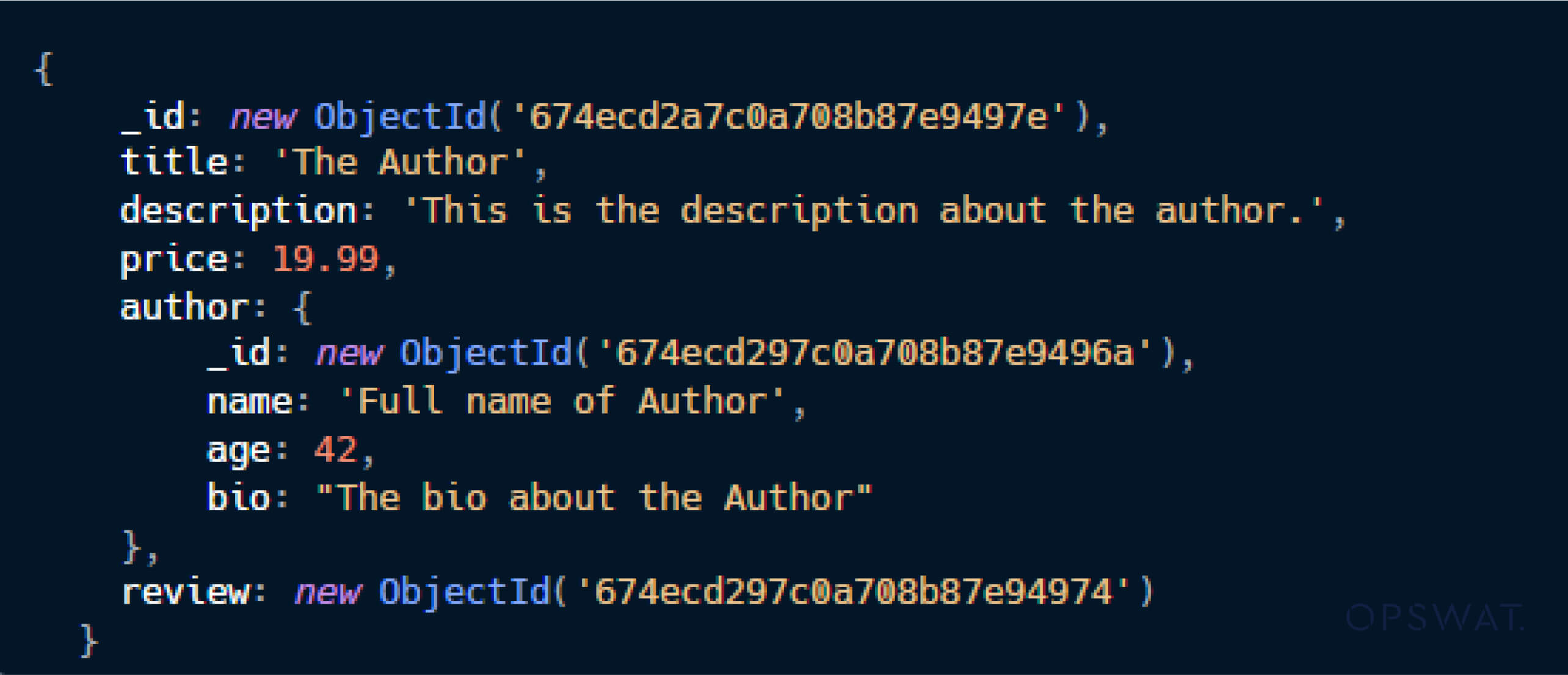 MongoDB 文档的 JSON 表示形式,使用 populate 函数扩展了作者详细信息