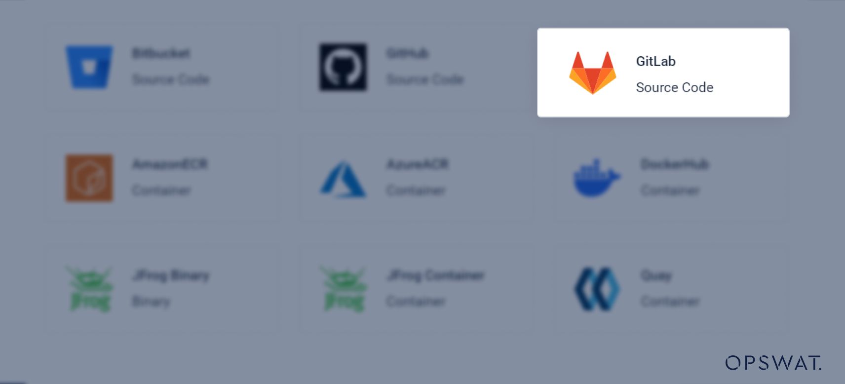 GitLab'i diğer kod ve konteyner seçenekleri arasında bir kaynak kod deposu seçeneği olarak vurgulayan UI arayüzü