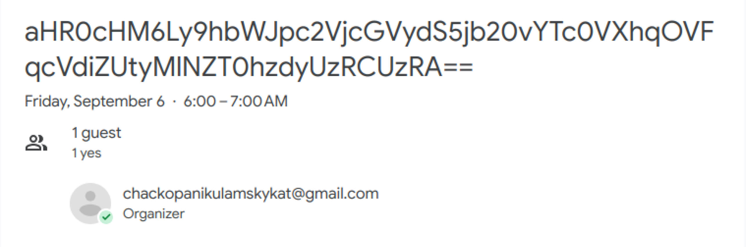 Bir takvim etkinliği için kodlanmış davetiye bağlantısı ve ayrıntıları