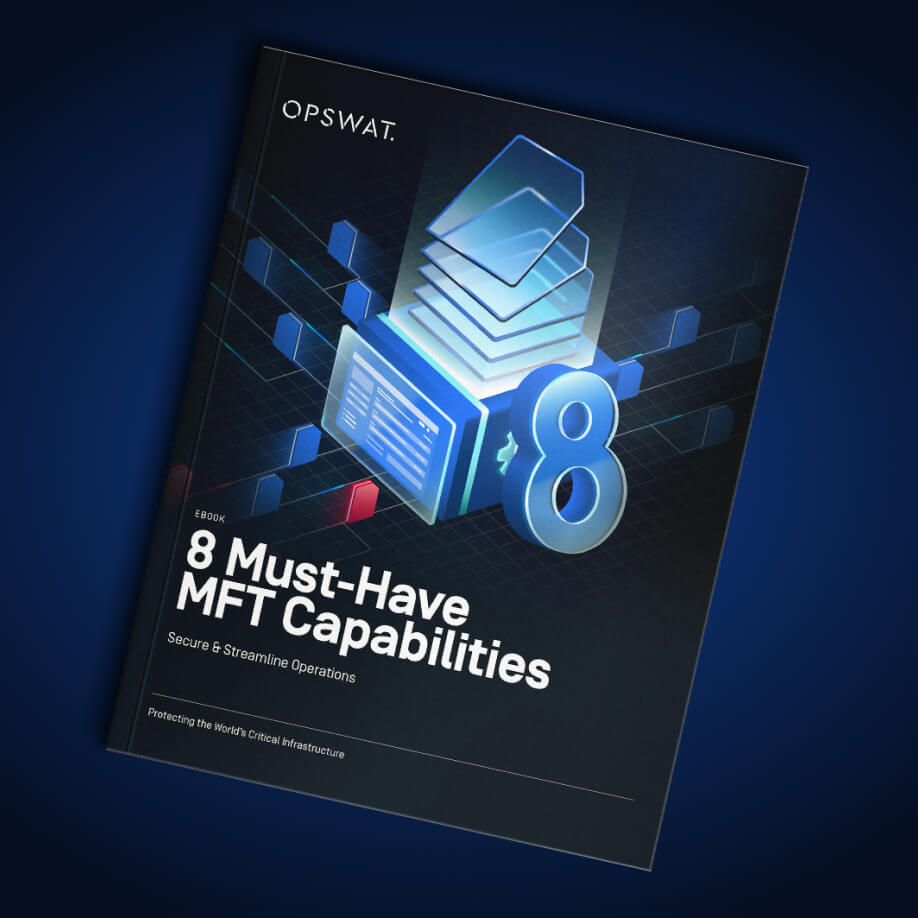 Graphic promoting eBook on critical MFT capabilities for secure file transfer
