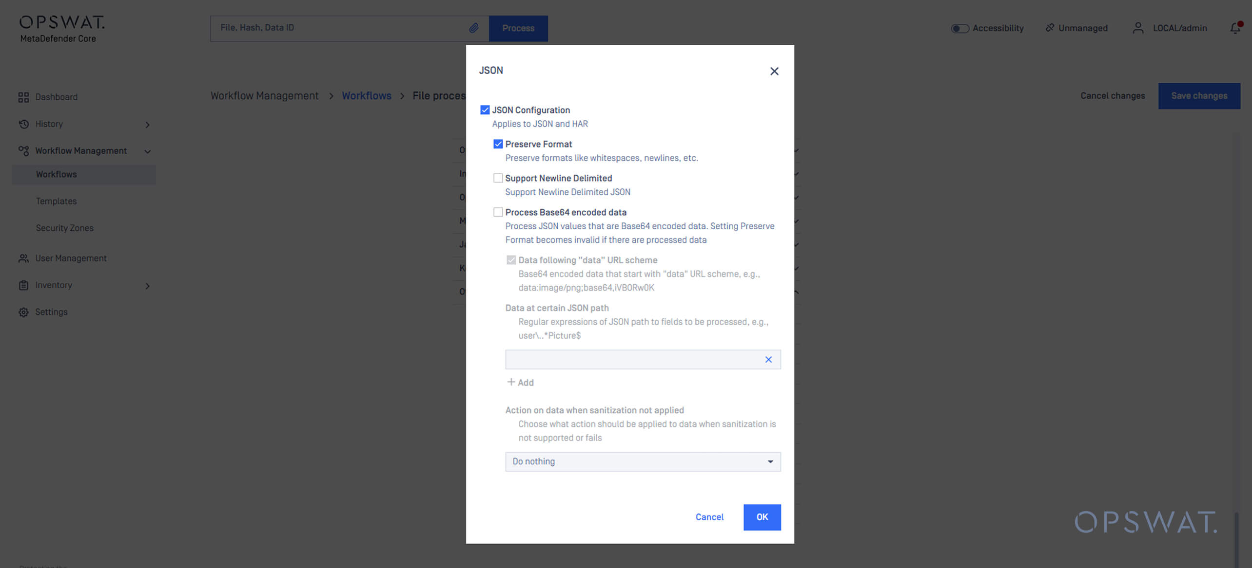Capture d'écran illustrant l'assainissement récursif des données JSON codées en Base64 pour la détection des menaces