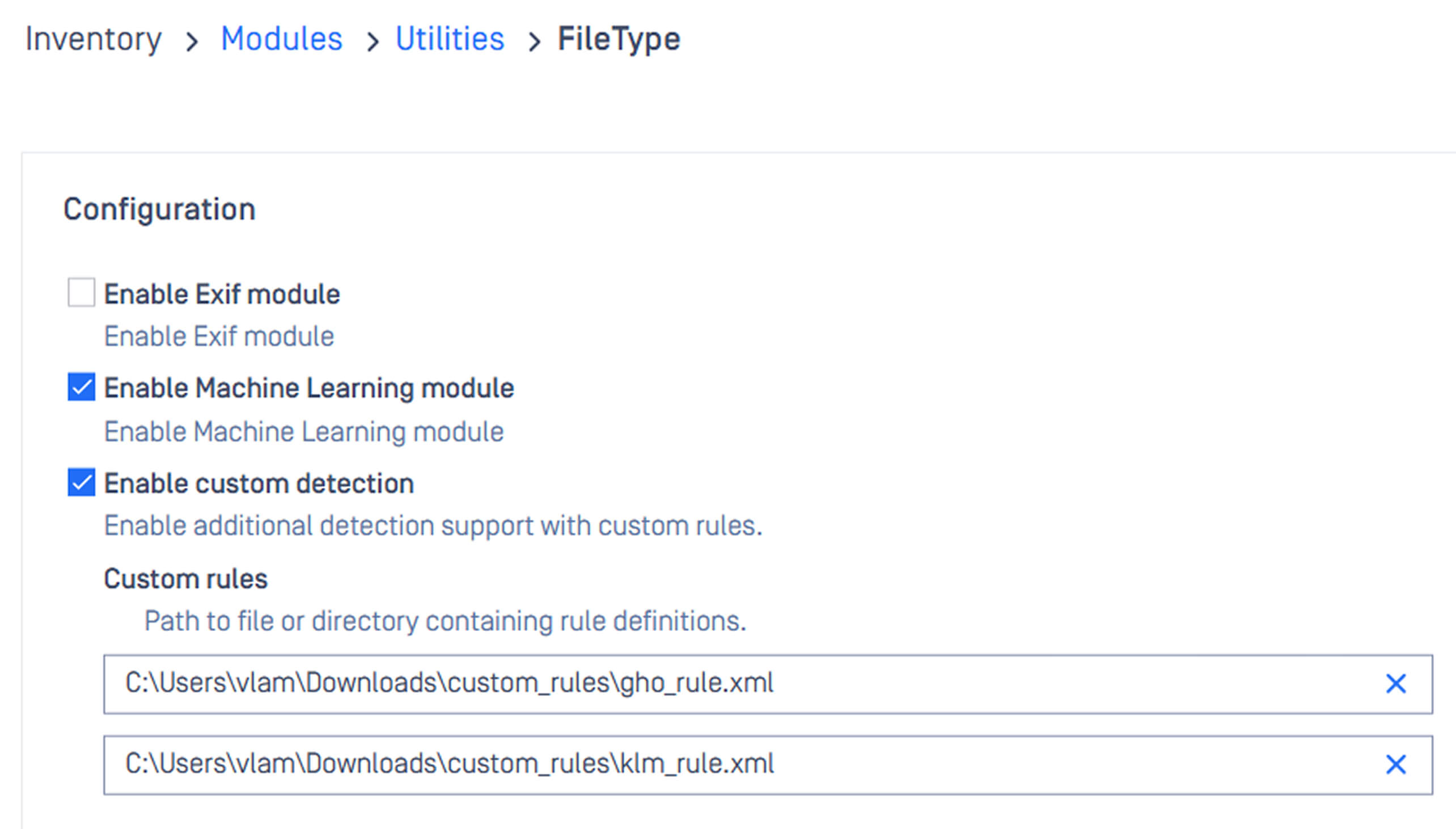 Capture d'écran illustrant la détection de types de fichiers personnalisés pour la détection avancée des menaces avec OPSWAT