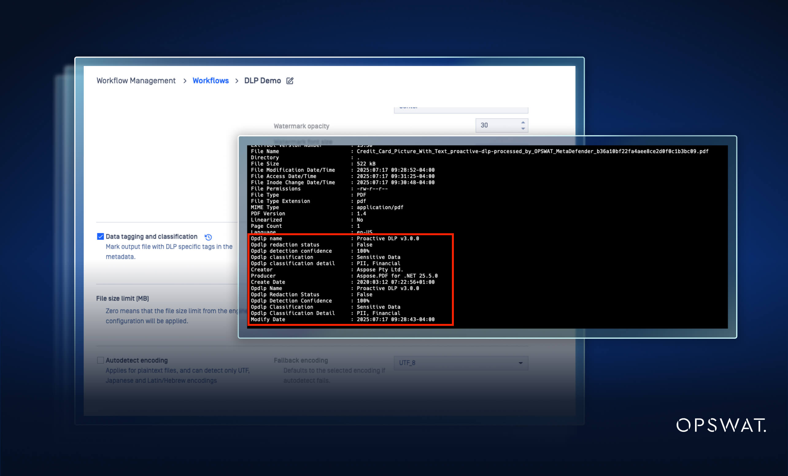 Code screenshot showing Proactive DLP file security feature update with metadata tagging for enhanced file control