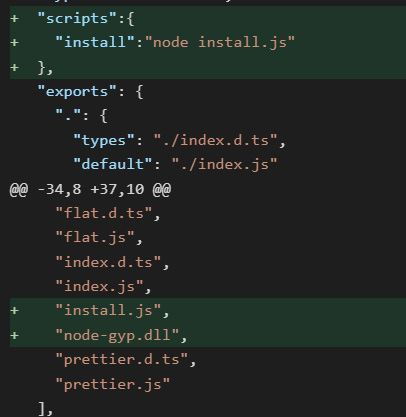 Code-Screenshot mit verdächtigen Skript- und Dateiänderungen im Zusammenhang mit einem Angriff auf die Software-Lieferkette in einer Angriffszusammenfassung