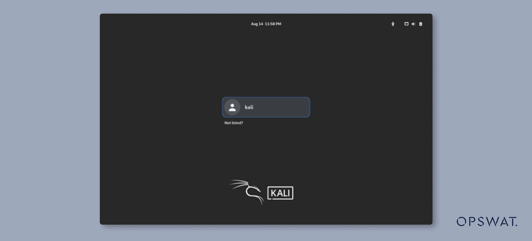لقطة شاشة لشاشة تسجيل الدخول إلى Kali Linux