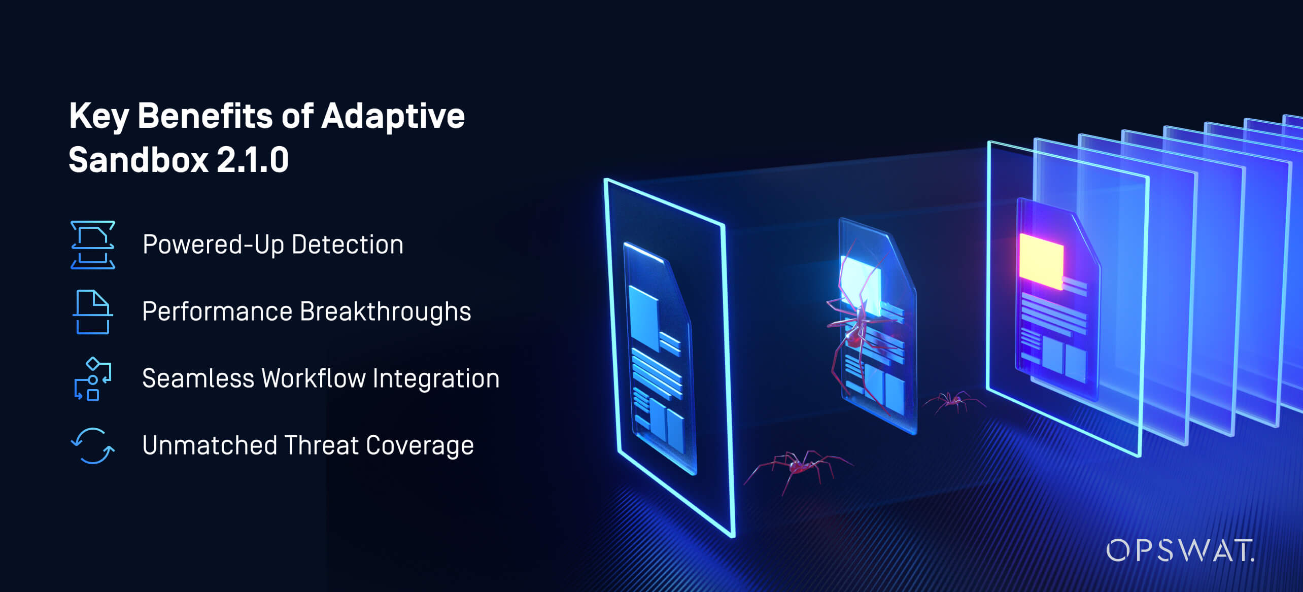 Visuelle Darstellung der wichtigsten Vorteile von Adaptive Sandbox 2.1.0, einschließlich verbesserter Erkennung und Workflow-Integration