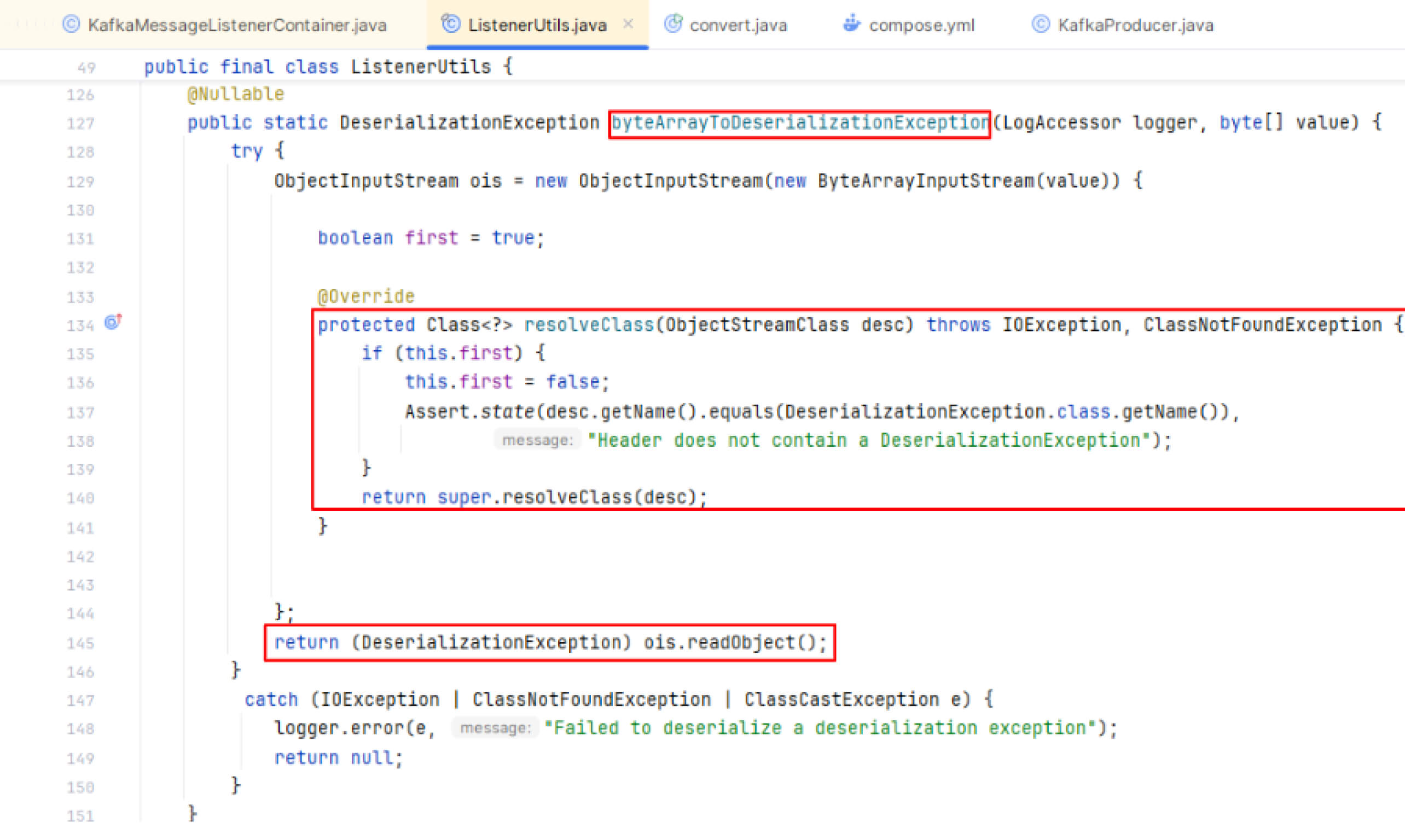 تقوم طريقة جافا byteArrayToDeserializationException بتحويل مصفوفة بايت إلى استثناء إلغاء التسلسل